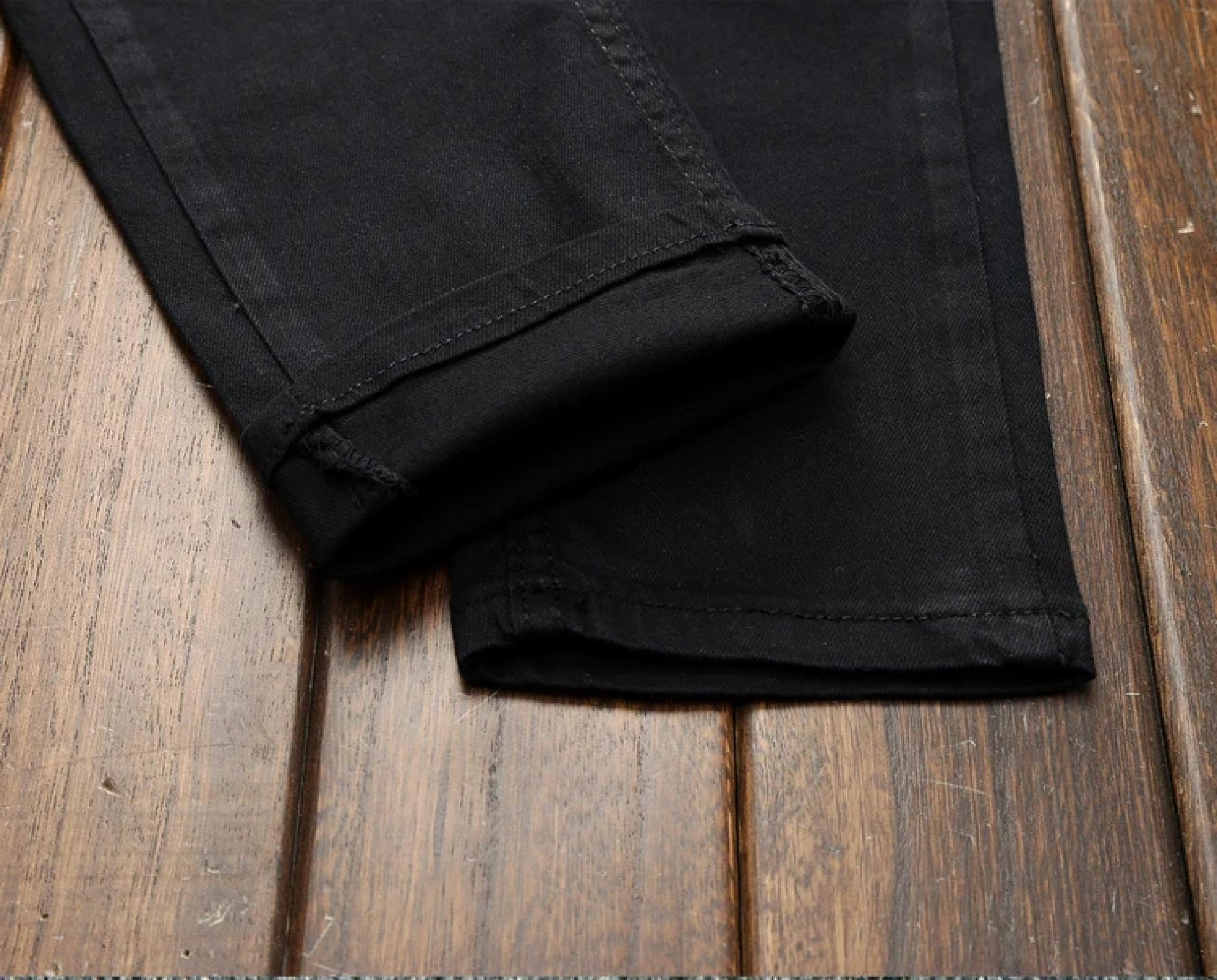 Jeans Pantalon Herren Leder Knielange Jeans Mit Reißverschluss Schwarze Stretch-Gerade Slim Fit Legere Trendige Jeanshosen Männer
