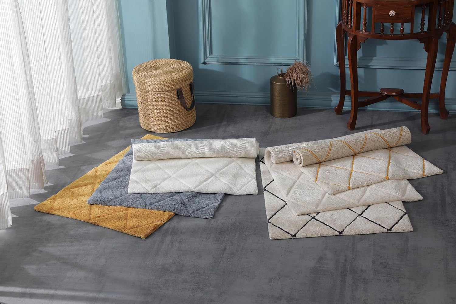 Organic Cotton Bathroom Rug, Luxury Non Slip Ultra Soft & Water Absorbent Bath Mat | Diamonds Design Premium Bath Rug | Perfect for Tub & Shower, Toilet Floors, Door Mat (36"x24", Yellow Ochre)