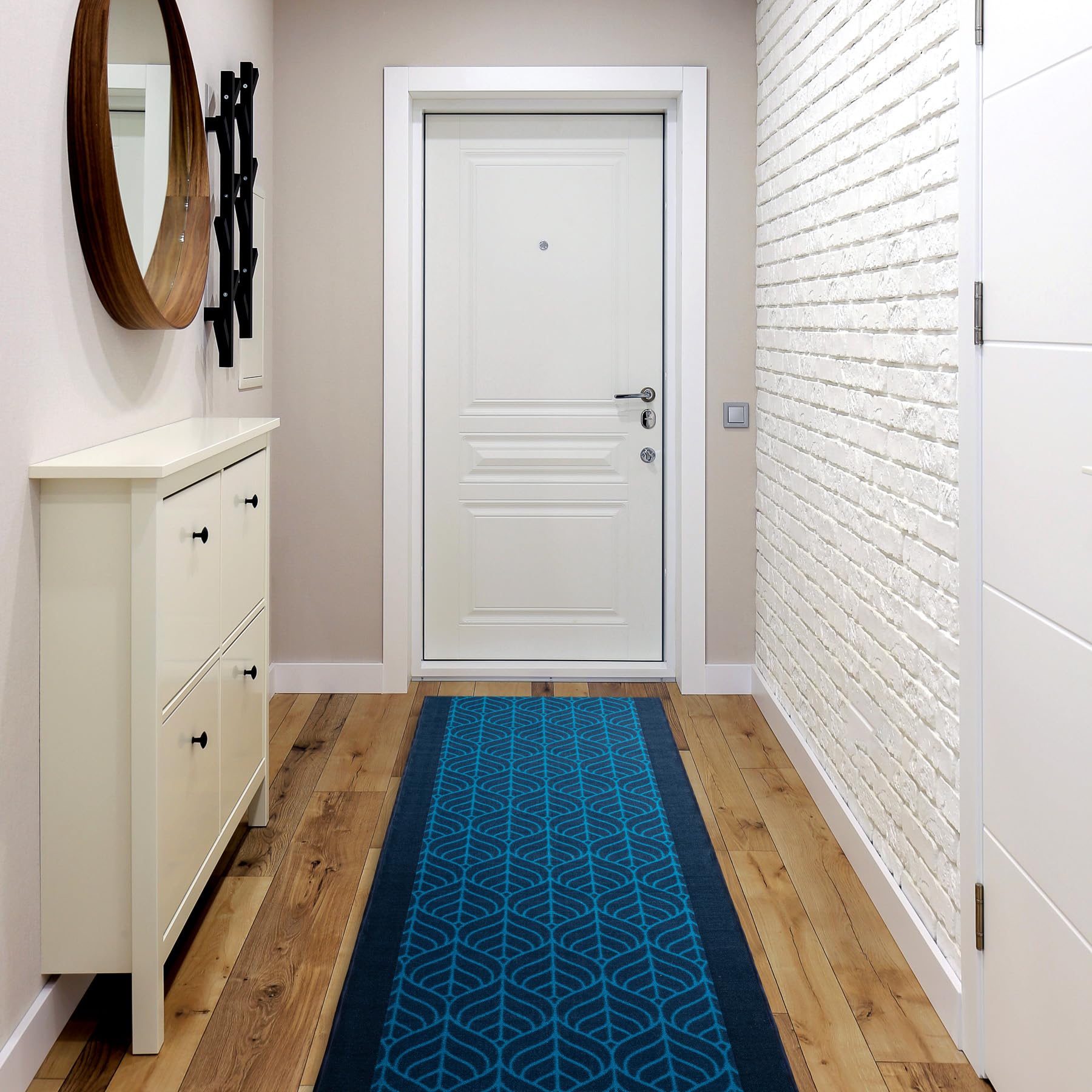 rugsx Alfombra de Pasillo Plumas de Pavo Real - Antideslizante, Moderna y Duradera, Ideal para Cocina, Pasillo y salón, Azul Marino 100x420 cm