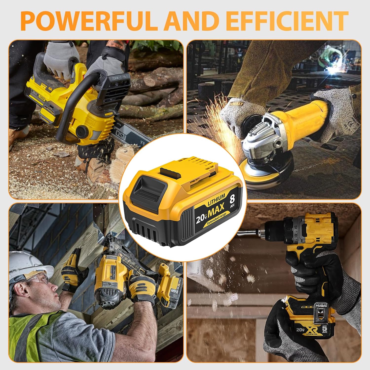 2-Pack 8000mAh 20V Max Lithium-Ion Battery & Charger Combo, High Capacity Replacement for DEWALT 20V MAX Battery Power Tools, Fast Charging Included - Image 8