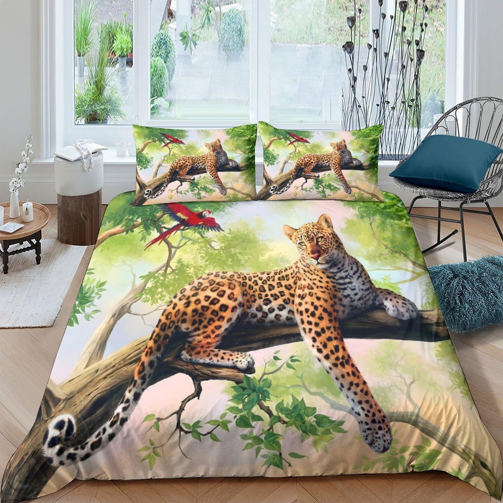 Ctjqhvkz Style-9 3D Printed Leopard Tree Fitted Sheet Microfiber Soft Animal Forest Mattress Cover For Bedroom Guest Room Decor Single（135X200cm）