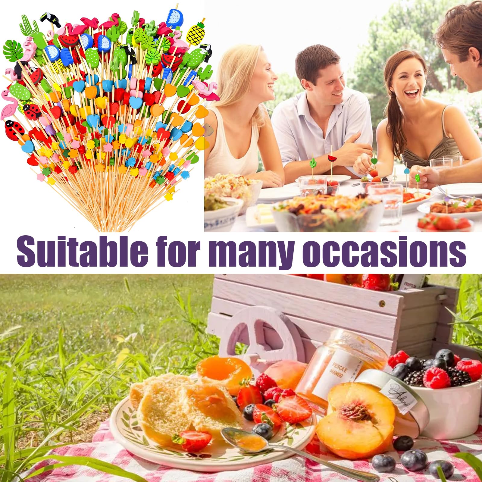 300 Stecchini Cocktail Colorati - 12 Cm Con Forme Frutta, Cuori, Fiori | Per Party, Aperitivi, Decorazioni - Foto 2