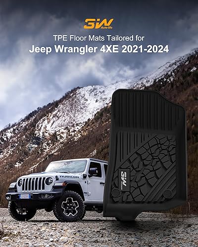 Miniatura 2 de 3W Alfombrillas compatibles con Jeep Wrangler 4XE 2021-2023 híbridas de 4 puertas TPE para todo tipo de clima, ajuste personalizado, 1 y 2 fila,