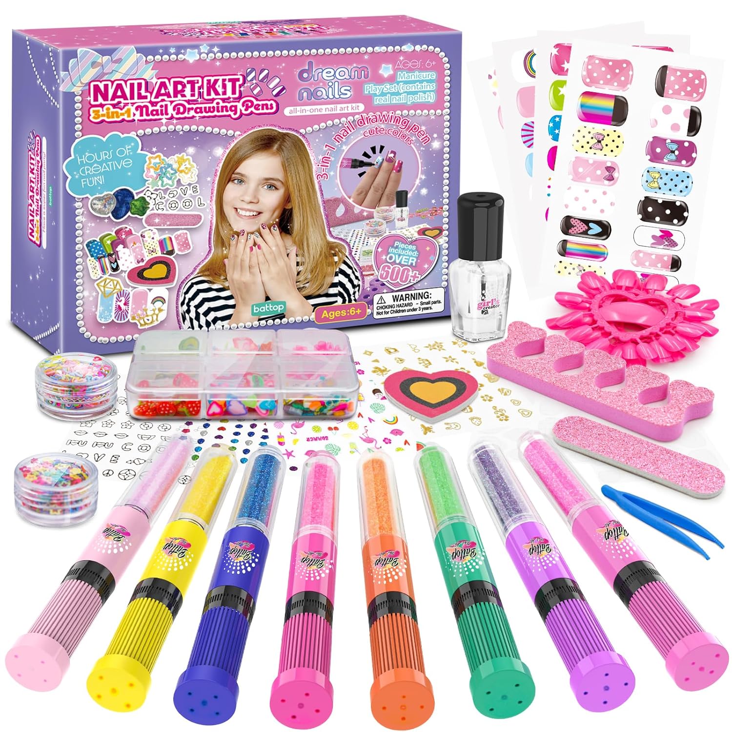 BATTOP Kids Nail Polish Set Girls Nail Art Kit with Polish