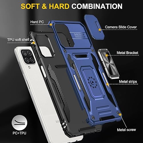Miniatura 7 de Asuwish Funda de teléfono para Samsung Galaxy A12M12 con protector de pantalla y cubierta deslizante para cámara deslizante, soporte magnético,