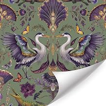 Flying Crane Art Wallpaper Vintage Purple Flowers Peel and Stick Wallpapers17.3 X118  Whimsical Birds Contact Paper Symmetrical Hummingbird Rose Wallpaper for Living Room Bedroom Decoration