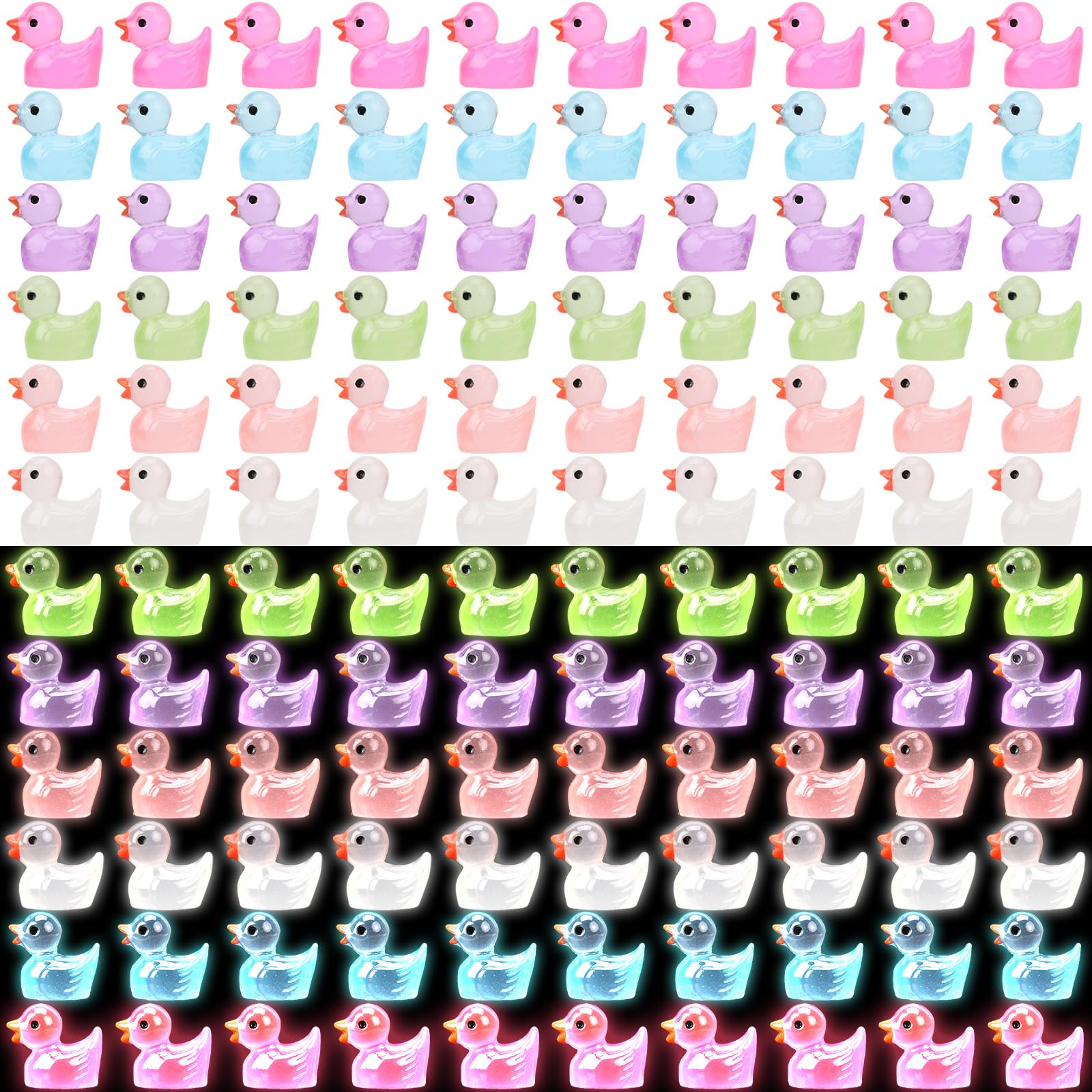 Mozeat Lens 60 PCS Mini Luminous Resin Ducks Miniature Duck Duck Glow in The Dark Tiny Plastic Ducks Miniature Figures Ornament for Aquarium Garden Landscape Dollhouse Ornament Potted Decorations DIY
