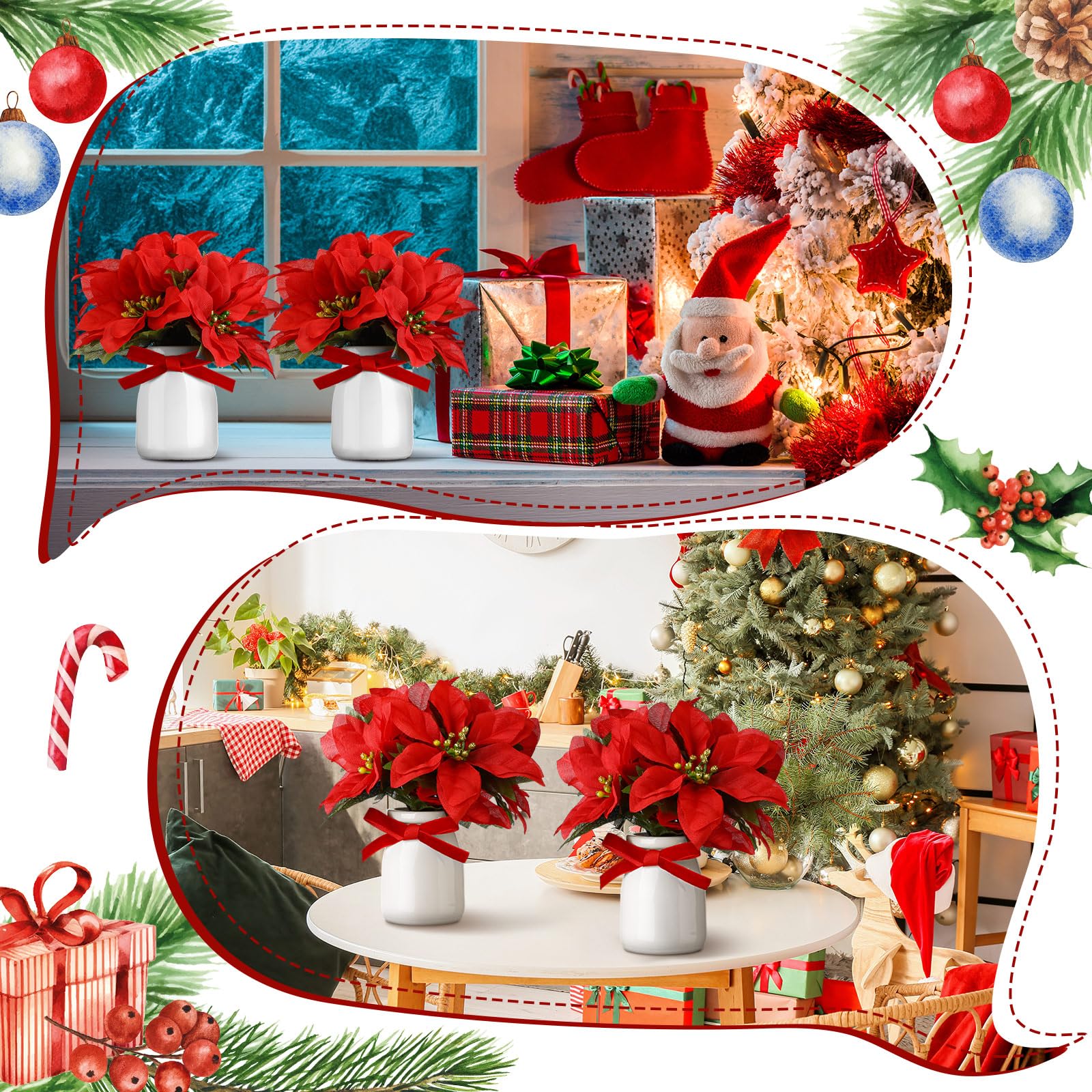 Daifunli Künstliche Weihnachtssternsträucher mit Vase, roter Weihnachtsstern, künstliche Weihnachtsstern, Weihnachtsdekoration, künstlicher Weihnachtsstern, Blumenstrauß für Weihnachten, Party,