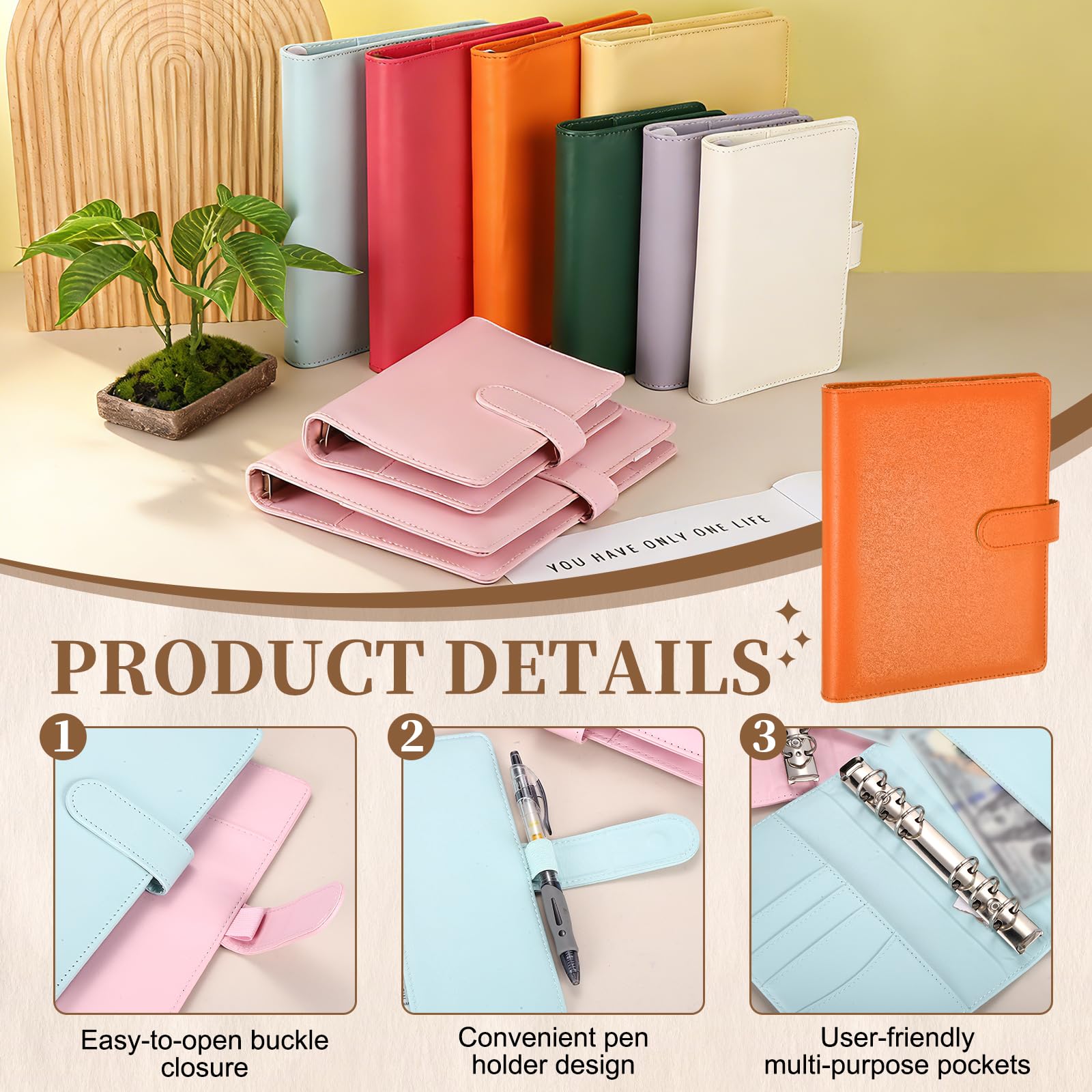 PATIKIL Carpeta A5 de 6 anillas, recargable, hojas sueltas, cubierta protectora de piel sintética con ranura para bolígrafo, hebilla magnética para diario, colección de tarjetas fotográficas, color