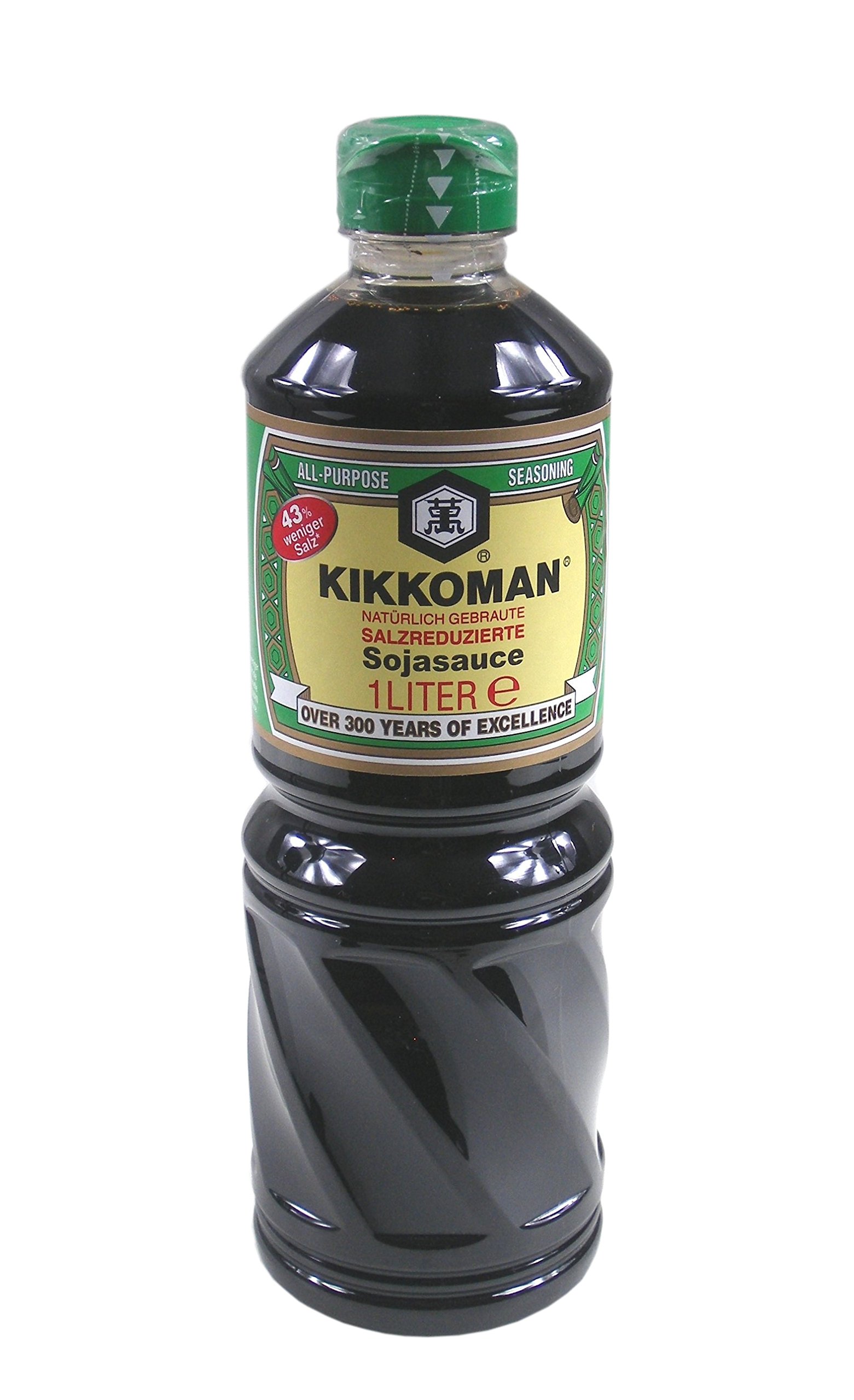 [ 6x 1000ml ] 43% weniger Salz als die traditionelle KIKKOMAN Sojasauce SALZREDUZIERTE + ein kleines Glückspüppchen - Holzpüppchen