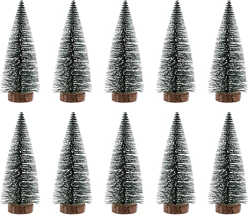 Veemoon Mini árbol de Navidad de mesa, 10 piezas de sisal en miniatura esmerilado, árbol de Navidad artificial, árbol de Navidad, decoración de mesa