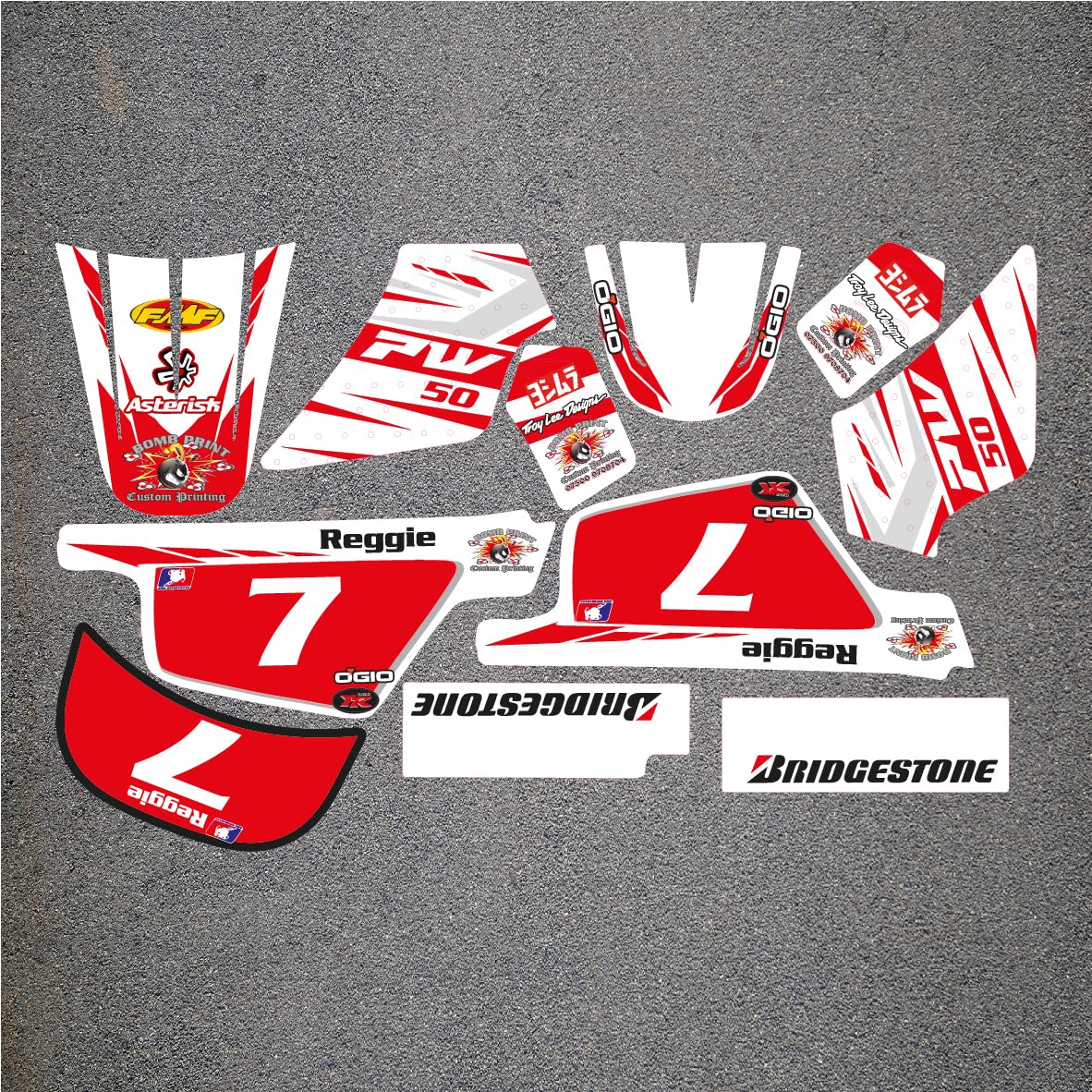 PW50 Replacement Graphics Stickers Decals Name & Number mx Laminate Vinyl Version 1