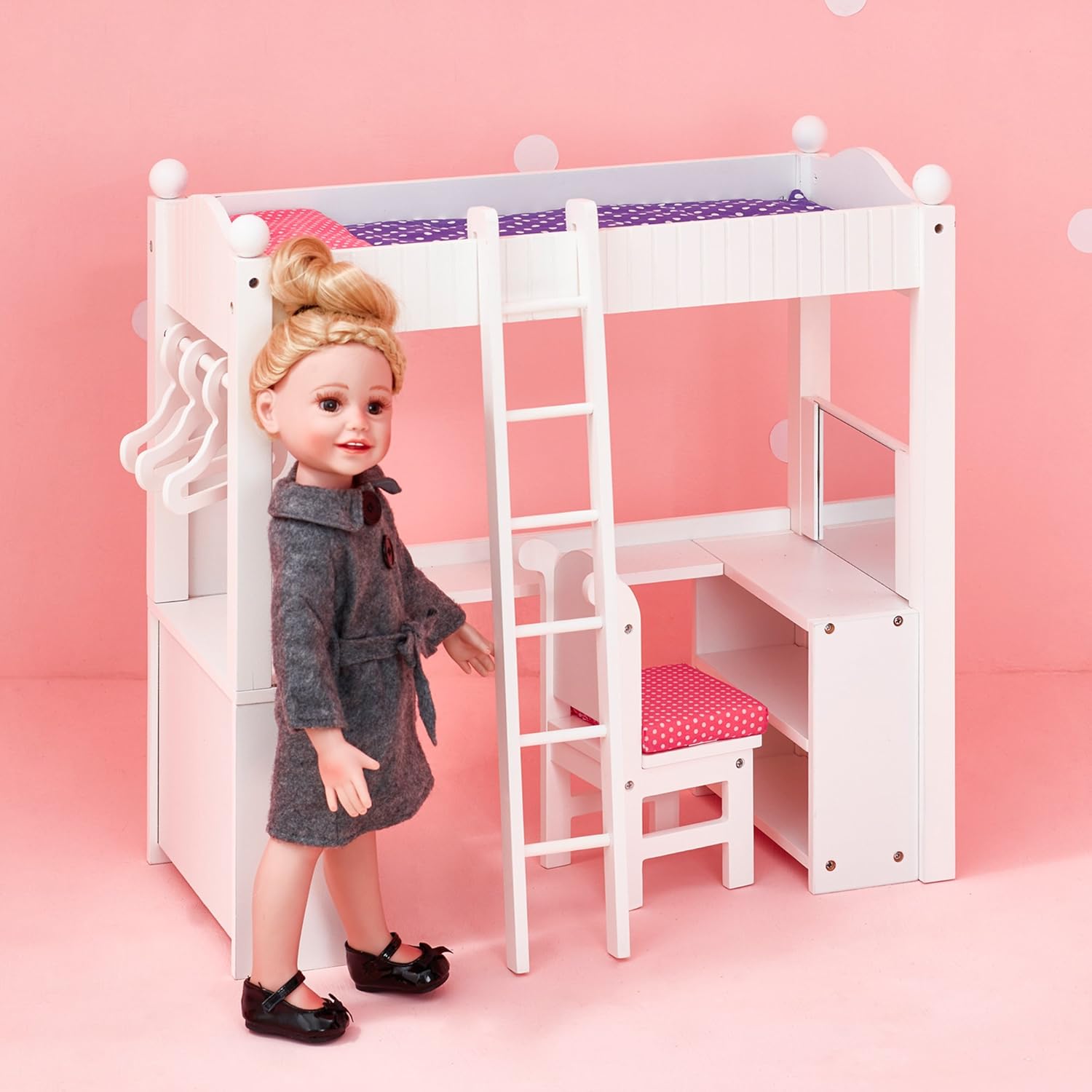 Creative Product Teamson Kids Olivia's Little World - Princess College Dorm with Bedding (Gray Polka Dots) 18 Doll Double Bunk Desk, Loft Bed, fits American Girls Dolls, White Promo 40% OFF Teamson Kids Olivia's Little World - Princess College Dorm with Bedding (Gray Polka Dots) 18 Doll Double Bunk Desk, Loft Bed, fits American Girls Dolls, White