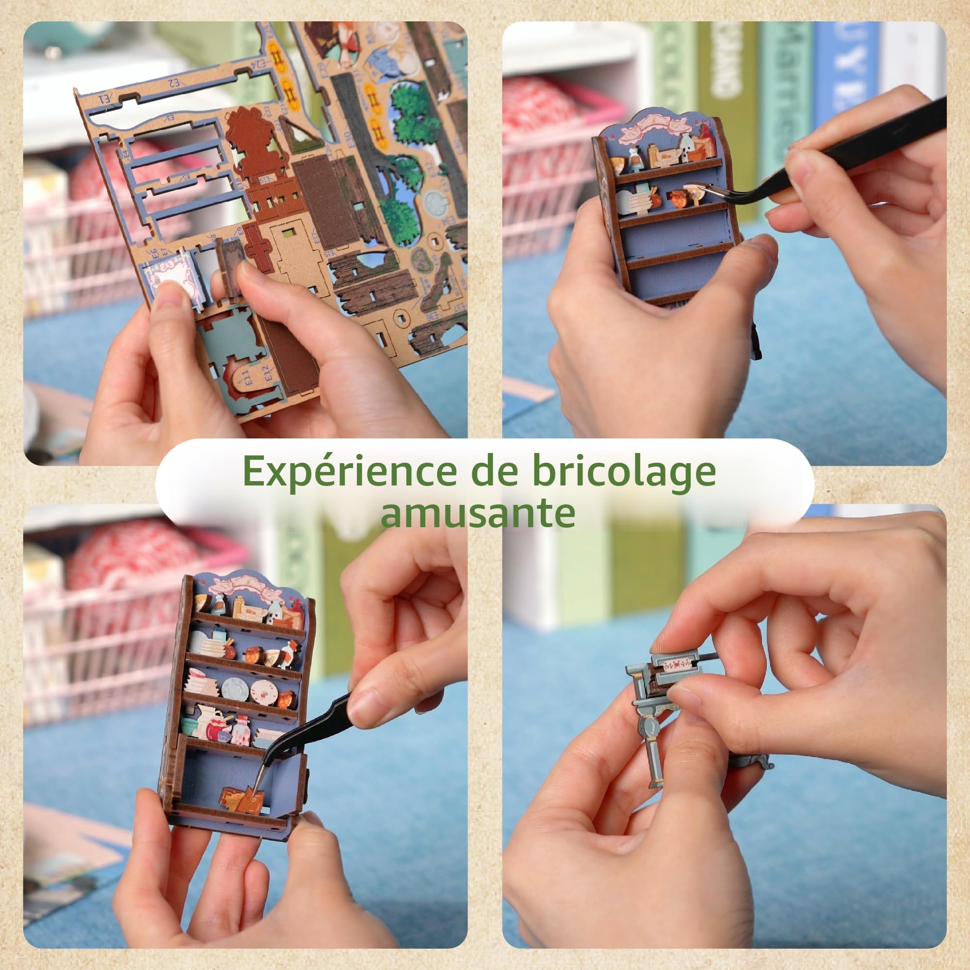 Tonecheer DIY Book Nook Kit 3D Puzzle en Bois Adultes Bricolage Livre Nook Miniatures à Construire (Alice au Pays des Merveilles)