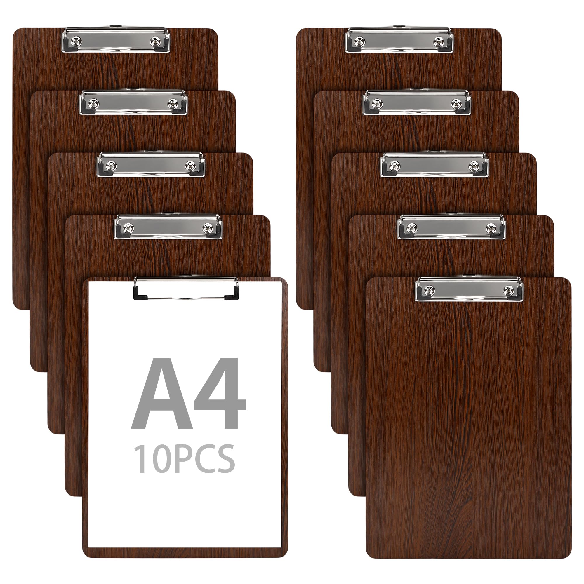 YKUKIZEE 10 Pack A4 Wooden Clipboard, Wood Menu Clipboard Hardboard, A4 Wooden Clip Board with Hanging Hole and Low Profile Metal Clip for Restaurant Office School