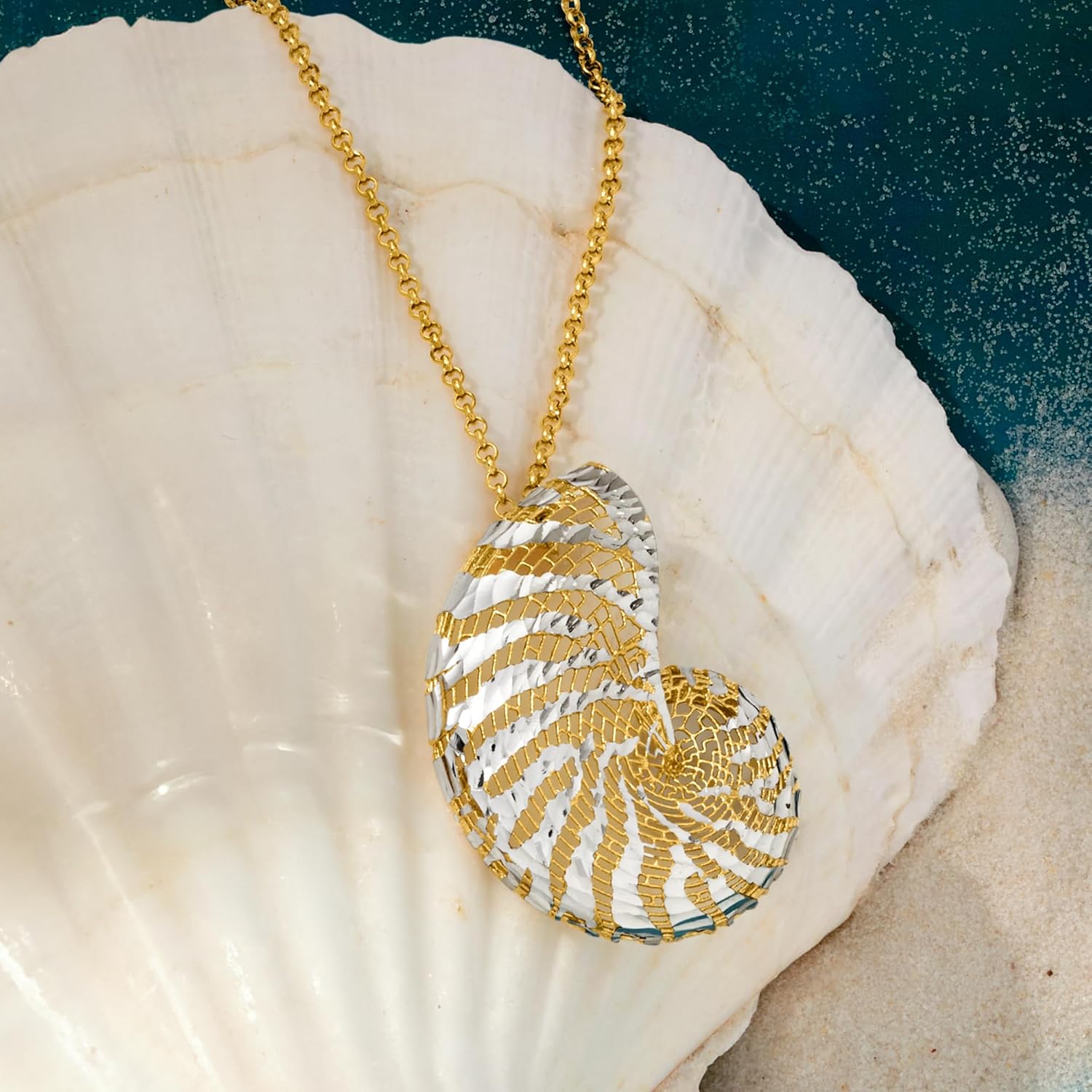 Ross-Simons Italian 18kt Gold Over Sterling and Sterling Silver Seashell Necklace. 18 inches - Image 3
