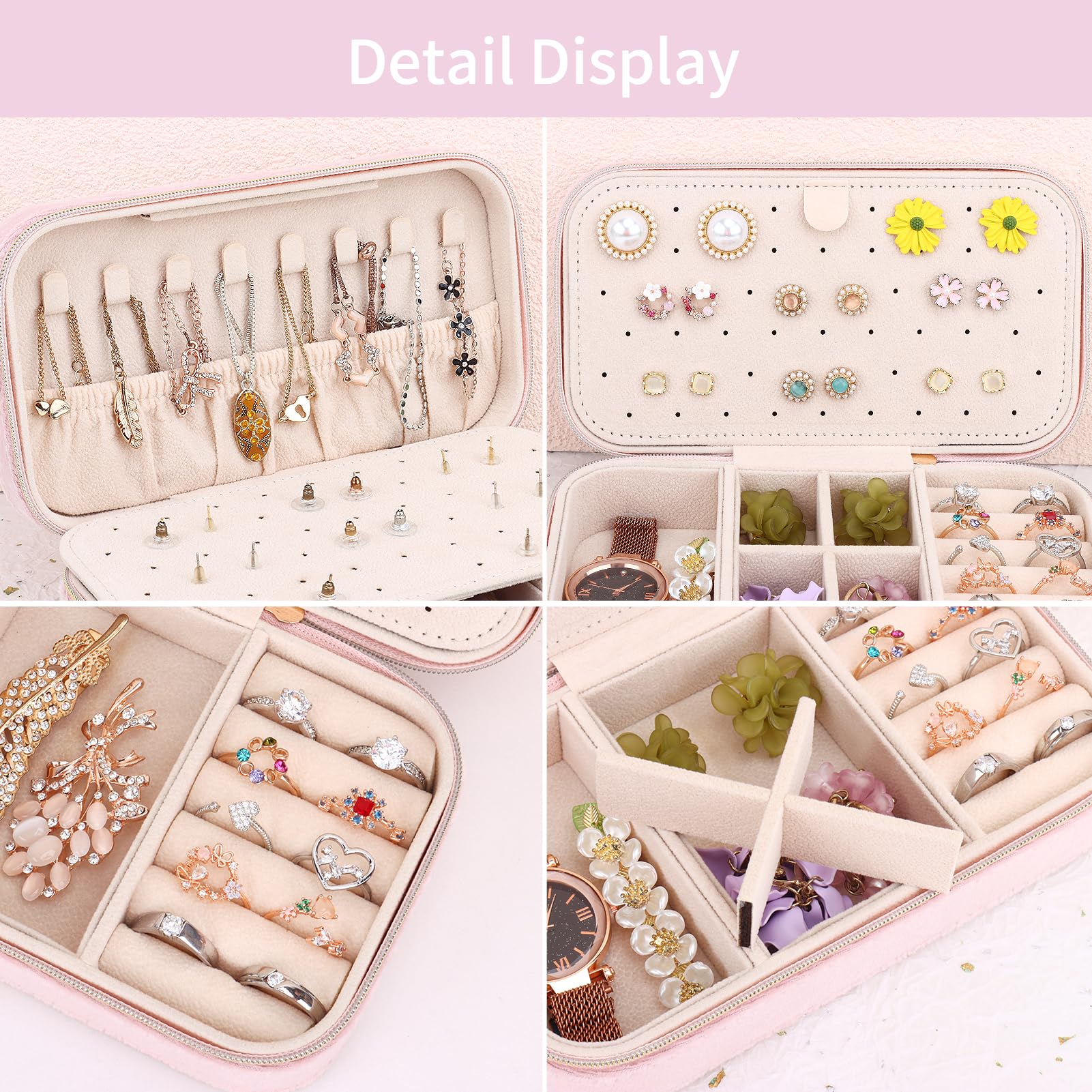 Portagioie Da Viaggio In Velluto - Con Scomparti Per Anelli, Orecchini, Collane, Colore Blu - Foto 2