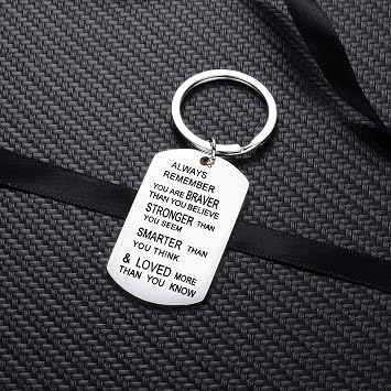Always Remember You Are Braver Than You Believe Jewelry Keychain Keyring Inspirational Gifts Stainless Steel