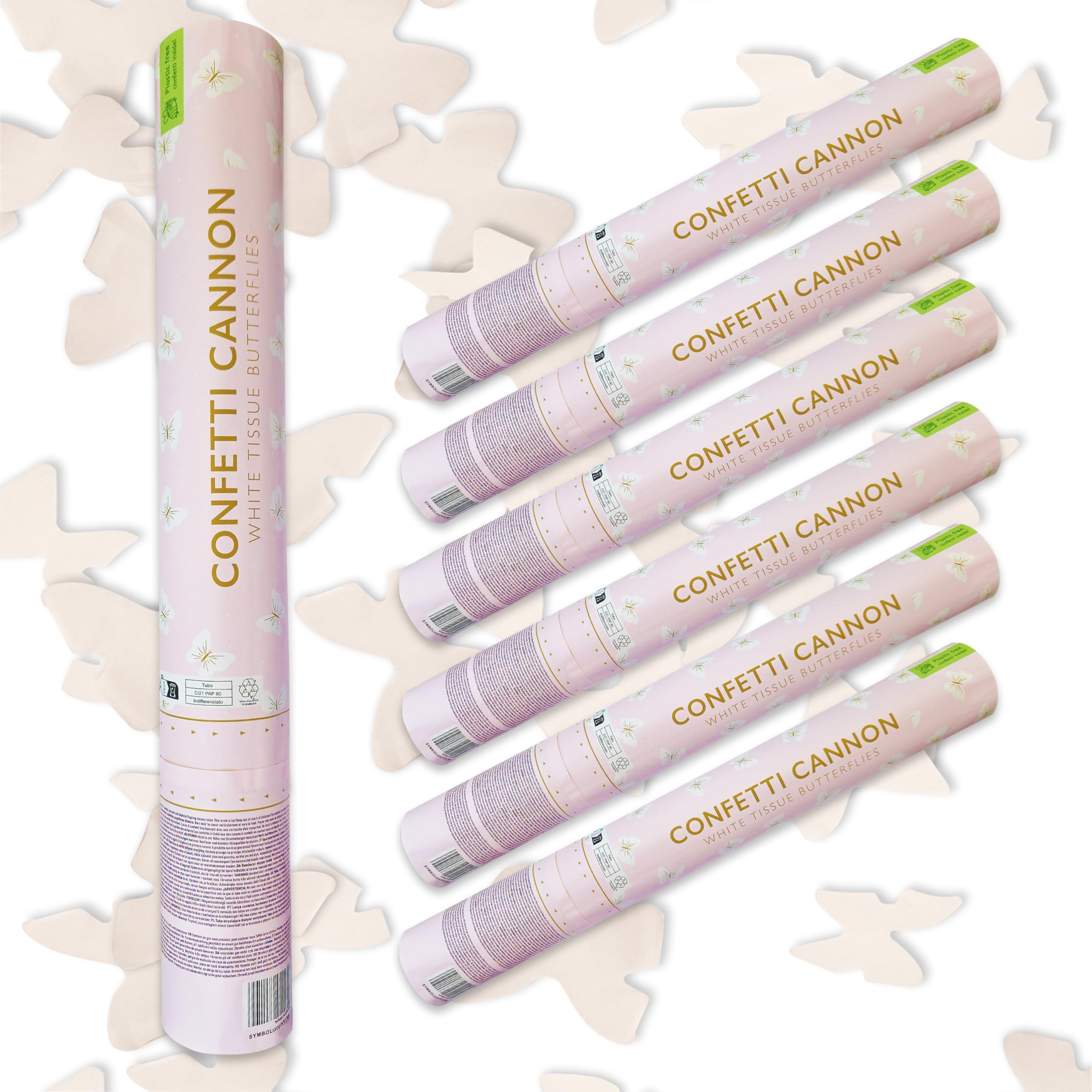 Cannoni Sparacoriandoli A Farfalle Bianche - Confezione Da 6 Per Feste E Matrimoni