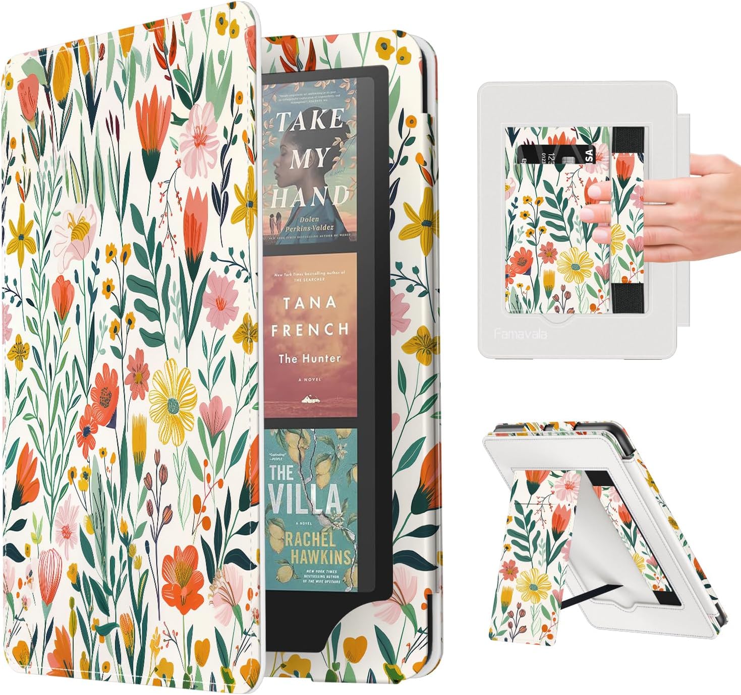 Famavala Case for 7″/6.8″ Kindle Paperwhite (2024/2021 Release, 12th/11th Generation) and Kindle Colorsoft Signature Edition,Hand Strap Cover, not fit for Kobo Clara K7 (Blossoms)