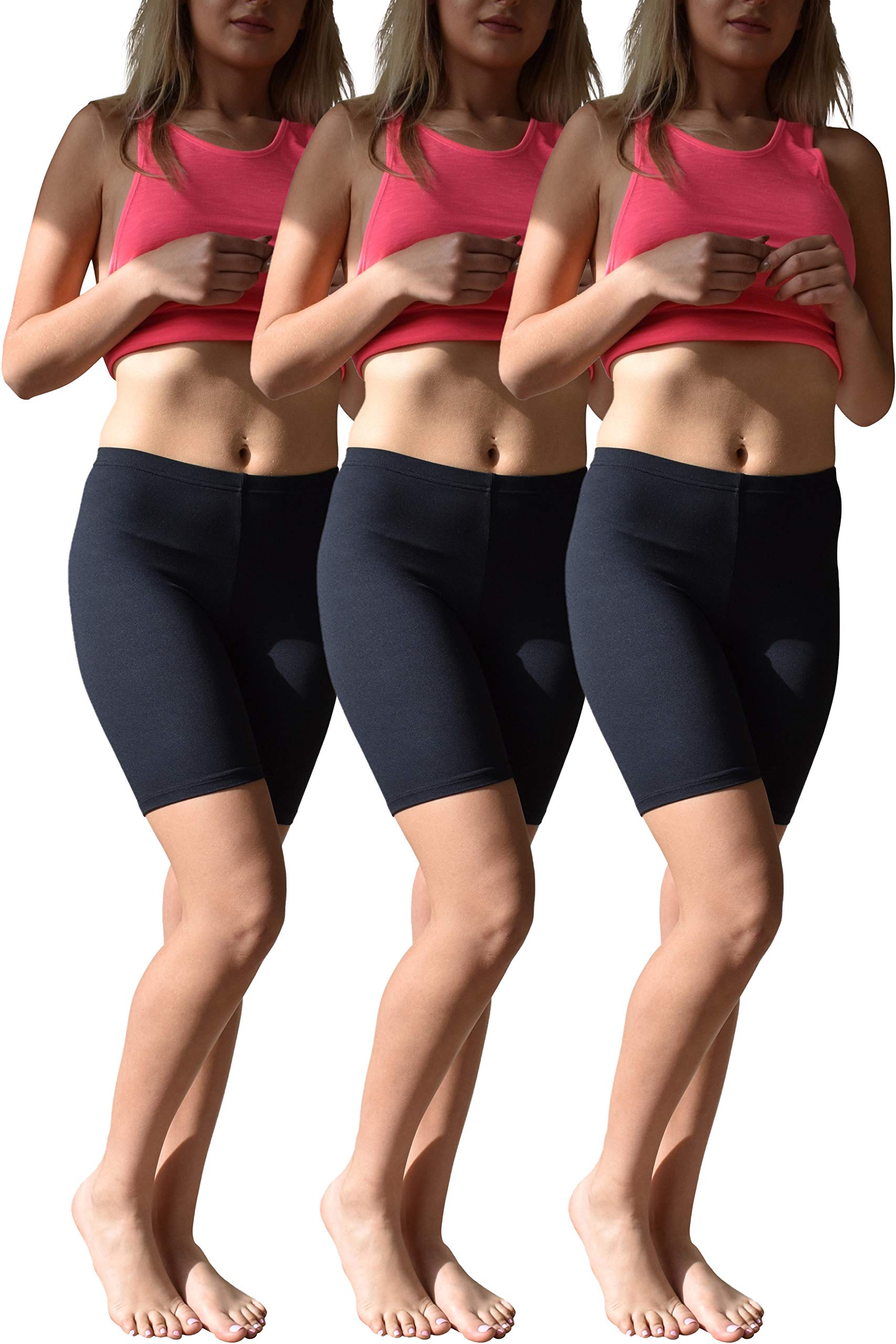 Sexy Basics Womens 3 Pack Buttery Soft Brushed Active Stretch Yoga Bike Short Boxer Briefs Size L 