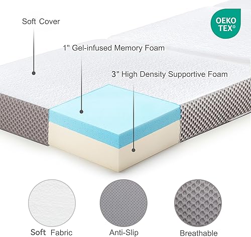 Miniatura 2 de Kingfun Colchón Plegable de 4 Pulgadas, Colchón Plegable Tri-fold de Espuma Viscoelástica de Gel Transpirable con Bolsa de Almacenamiento, Cama de