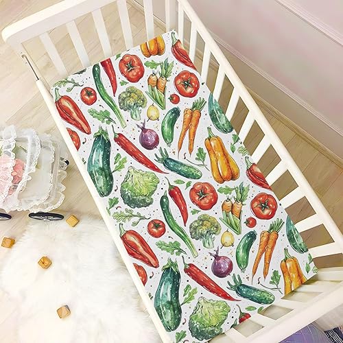 Miniatura 6 de Kigai Fitted Crib Sheet for Boys Girls,Watercolor Vegetables Jersey Knit Baby Sheet for Standard Crib and Toddler Bed Mattresses, Cozy Soft