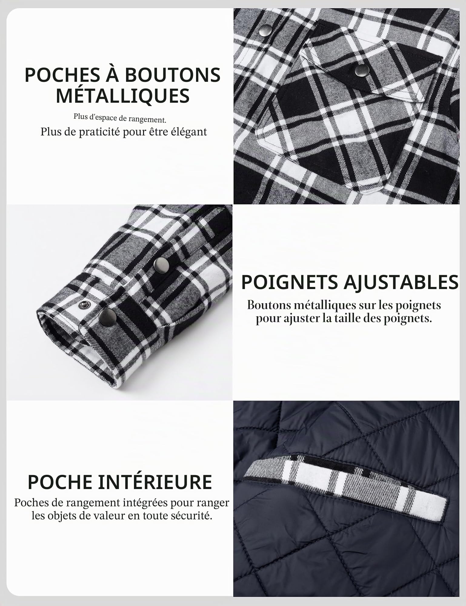 TACVASEN Veste de Bûcheron Matelassée pour Homme Chemise de Travail Décontractée en Flanelle a Carreaux Manches Longues