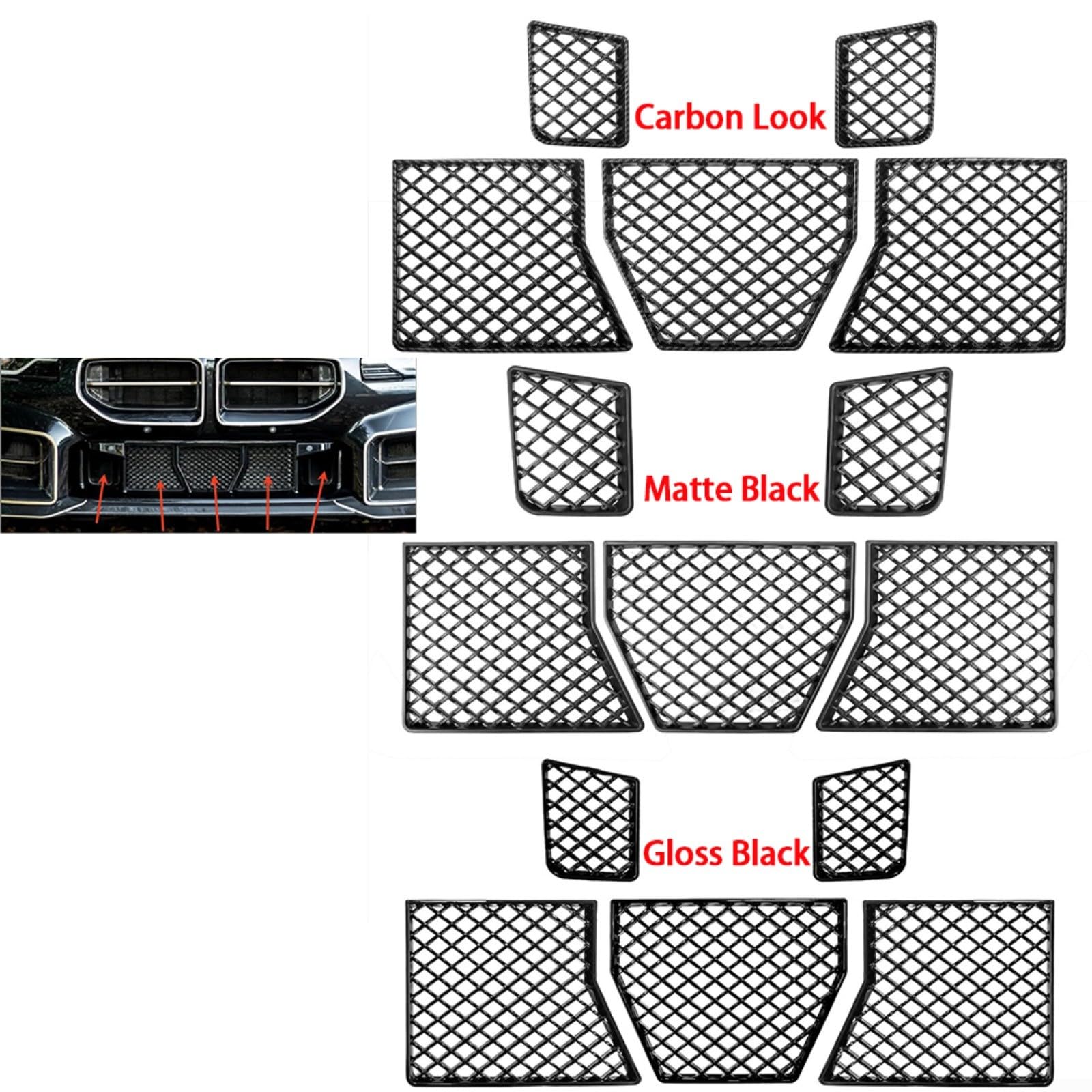Protector de malla inferior de parachoques delantero de 5 piezas, para BMW G87 M2 (2023-2025), plástico negro brillante, pantalla deportiva de insectos con aspecto de carbono (negro mate)