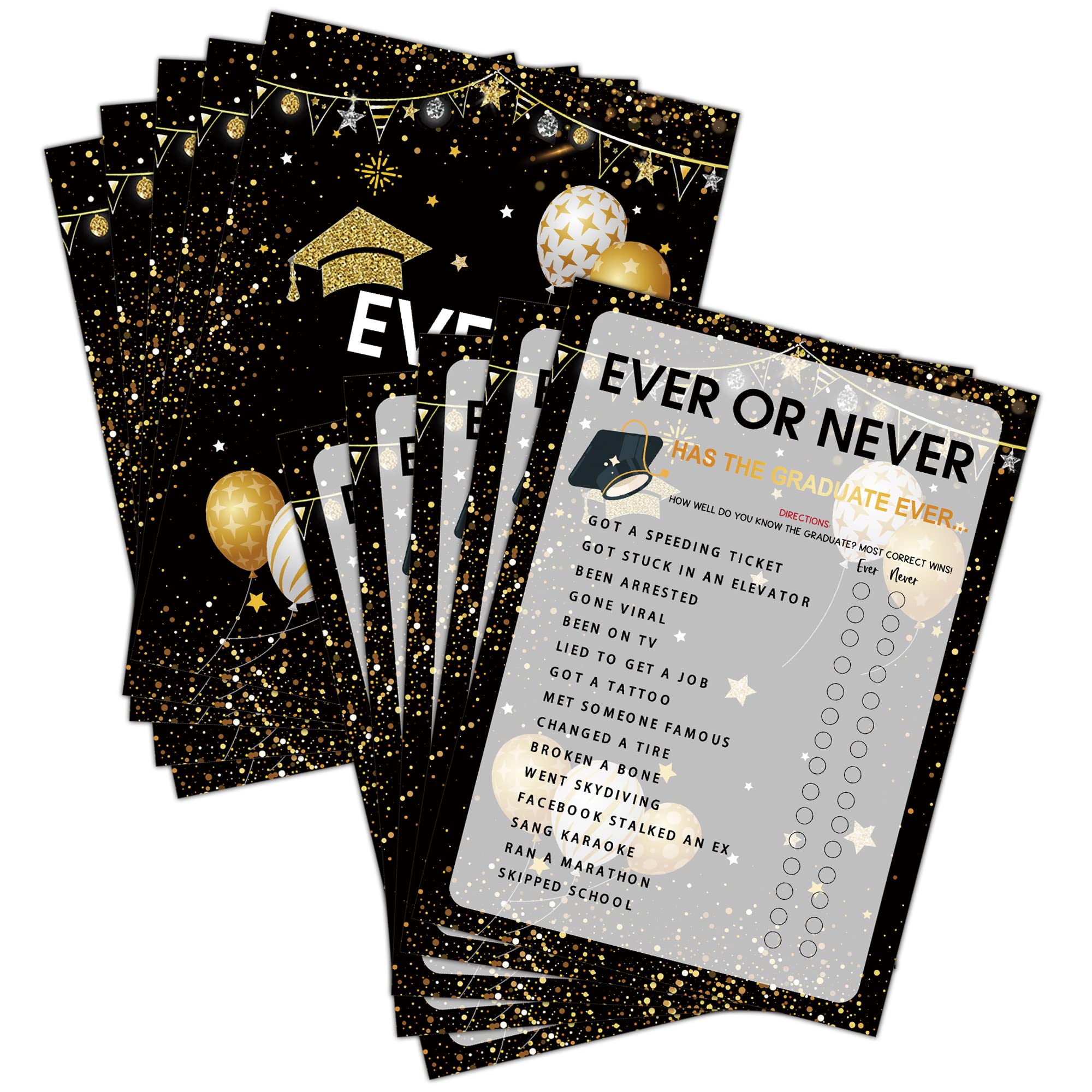 Graduation Party Games - Ever Or Never Game Cards for The Graduate - Graduation Party Decorations 2024 - Gold & Black Grad Celebrations Party Supplies