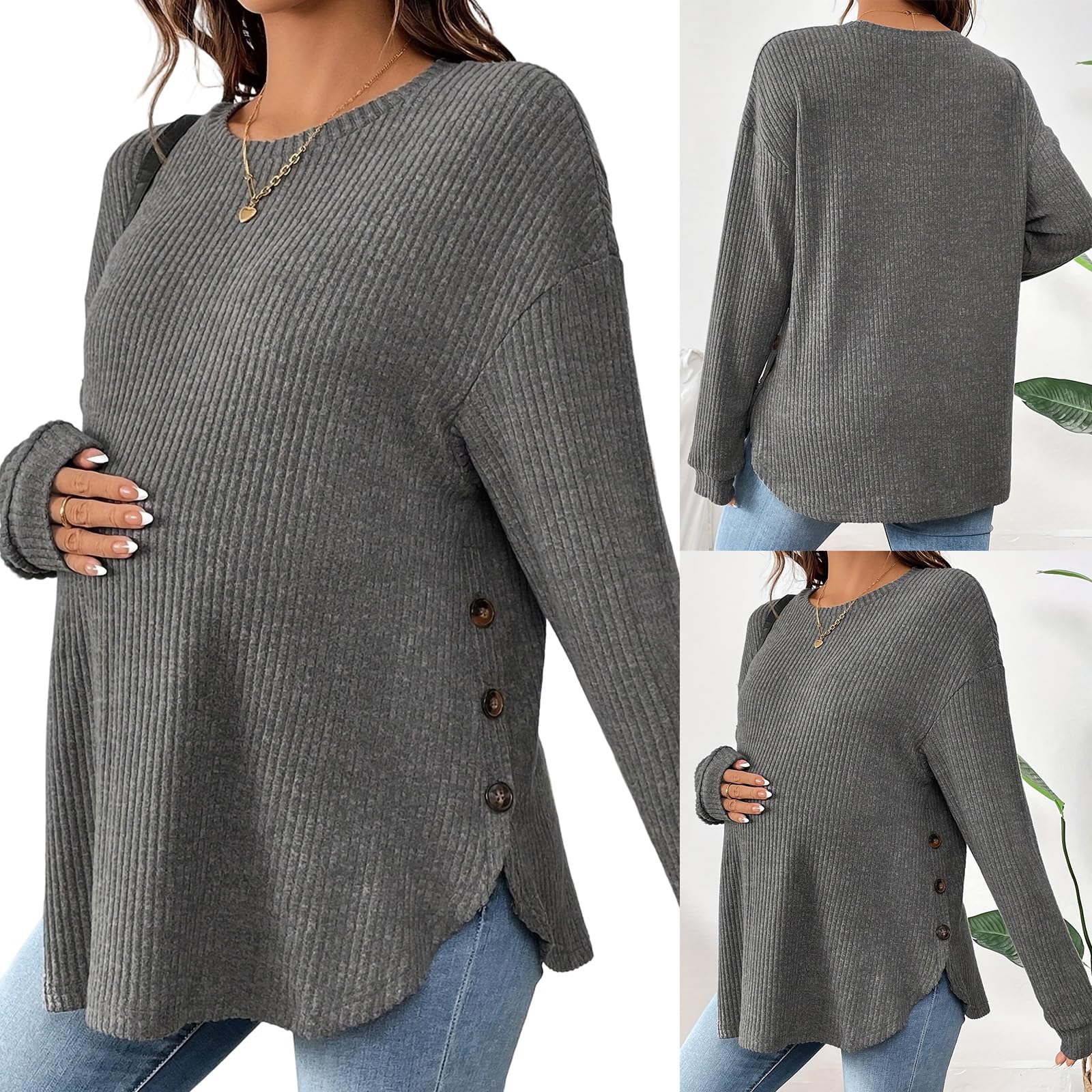 Comodo Pullover Premaman Tessuto Morbido Casual Inverno Gravidanza Top Shirt Traspirante Girocollo Design Poliestere Spandex Pullover Premaman