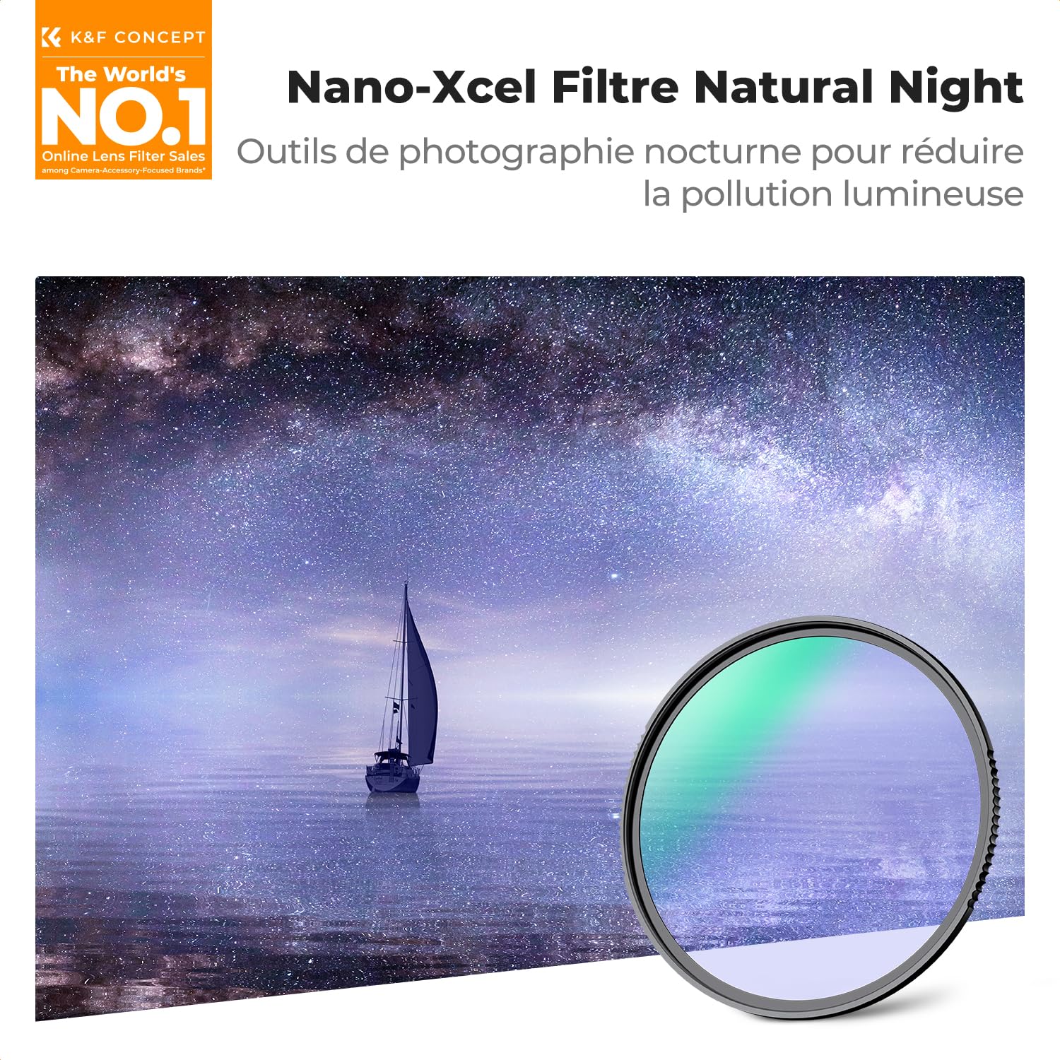 K&F CONCEPT Filtre Natural Night Circulaire 77mm Filtre Contre La Pollution Lumineuse pour Photo de Nuit