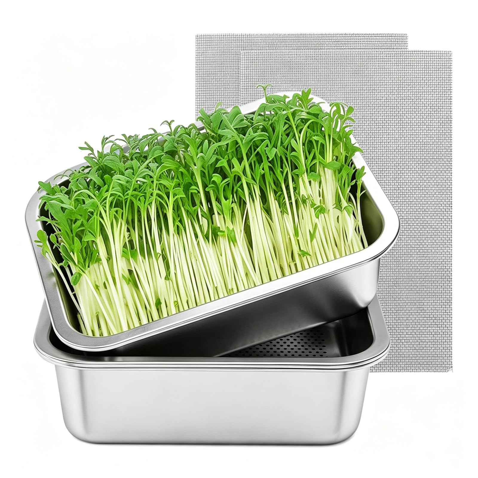iFCOW Kit de germinación, 2 unidades de rejilla de acero inoxidable para cultivadores de plantas de microgreens para el cultivo de frijoles Mung, alfalfa, hierba de trigo, plantas de interior