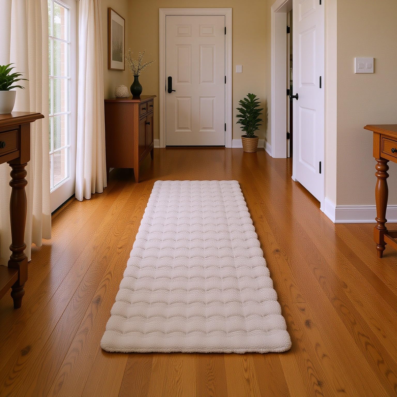 Orbie Soft Bobble Finish Hallway Modern Runner Rug, Beige, 60x200cm