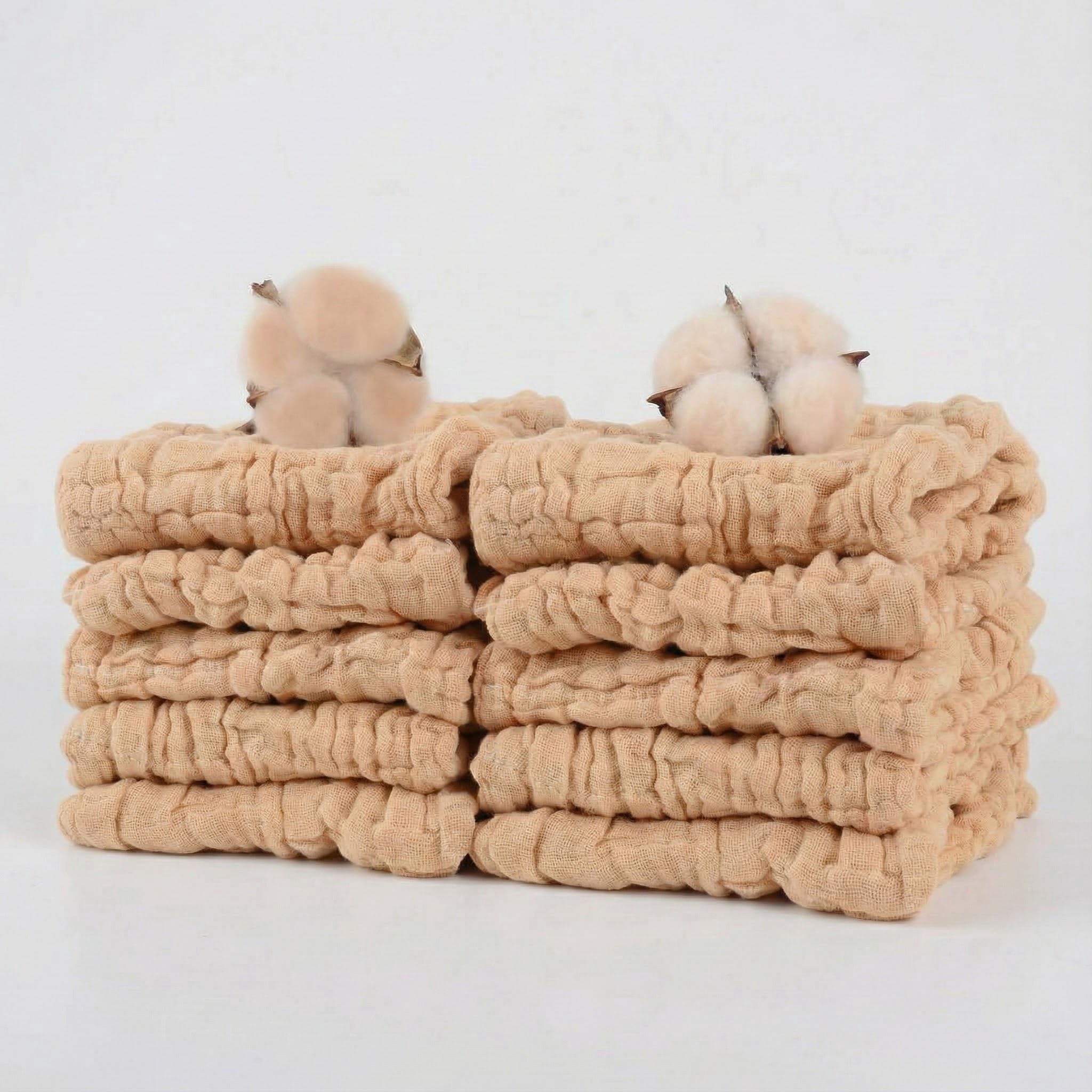 Daxue 10 Pcs Baby Muslin Washcloths 100% Natural Cotton Unbleached, Extra Soft Baby Wipes Organic Burp Cloths Blank Bibs for Newborns Infants