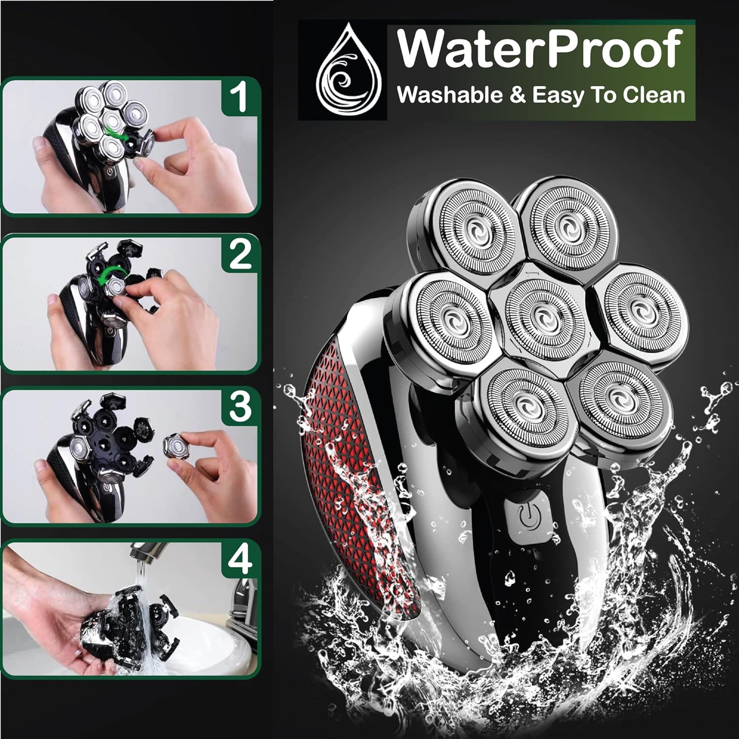 Head Shavers for Bald Men - Upgraded Detachable Men's Electric shavers - IPX6 Waterproof Electric Razor for Men - 7D LED Display Rechargeable Grooming Kit with Type-C Charge - Image 2