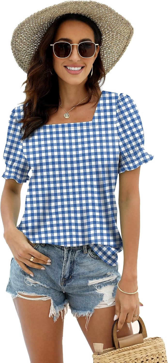 WIHOLL Tops for Women Summer Casual Ruffle Trim Sleeve Square Neck T Shirts image 2