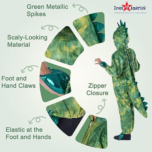 Miniatura 3 de Dress Up America Disfraz de T-Rex para niños, disfraz de dinosaurio para niños y niñas, overol de dinosaurio verde