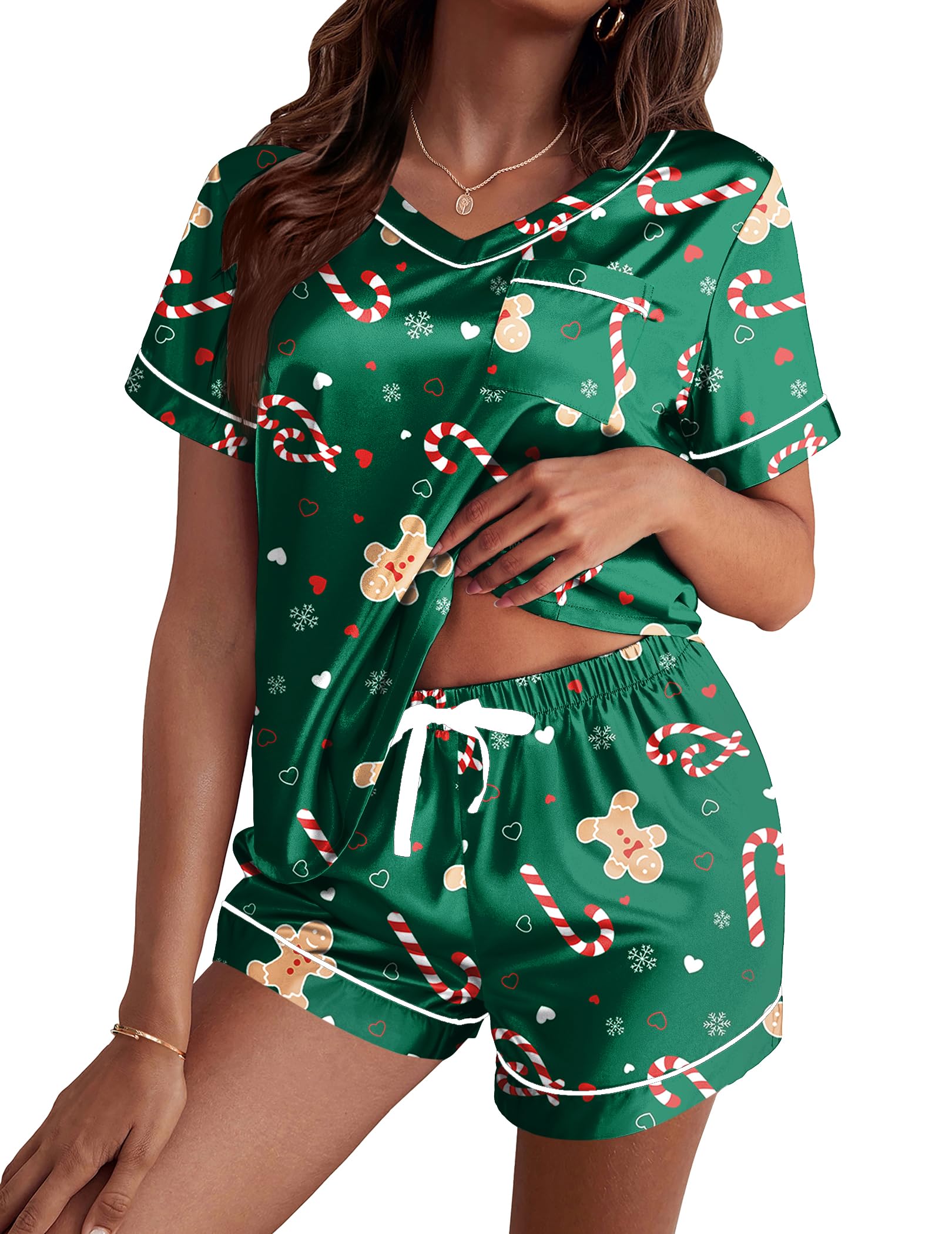 Ekouaer Silk Pajama for Women Short Sleeve Satin Pj Set Two Piece XS-XXL