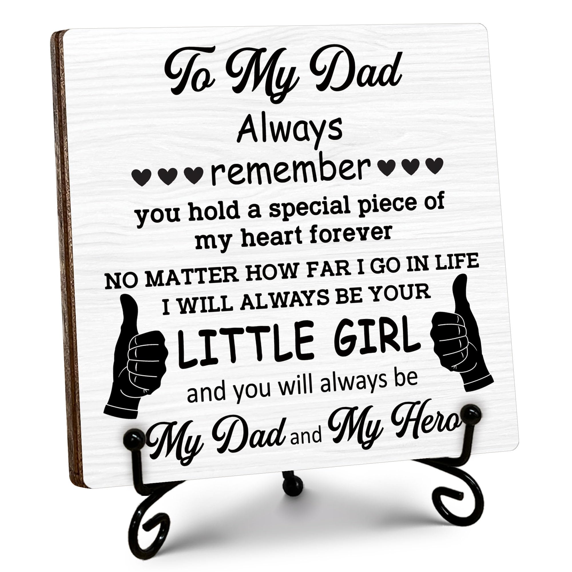 Regalo per papà da figlia, festa del papà, regalo di compleanno per papà, targa in legno con supporto, per casa e ufficio, da scrivania, regalo per papà, 12,7 x 12,7 cm, B08