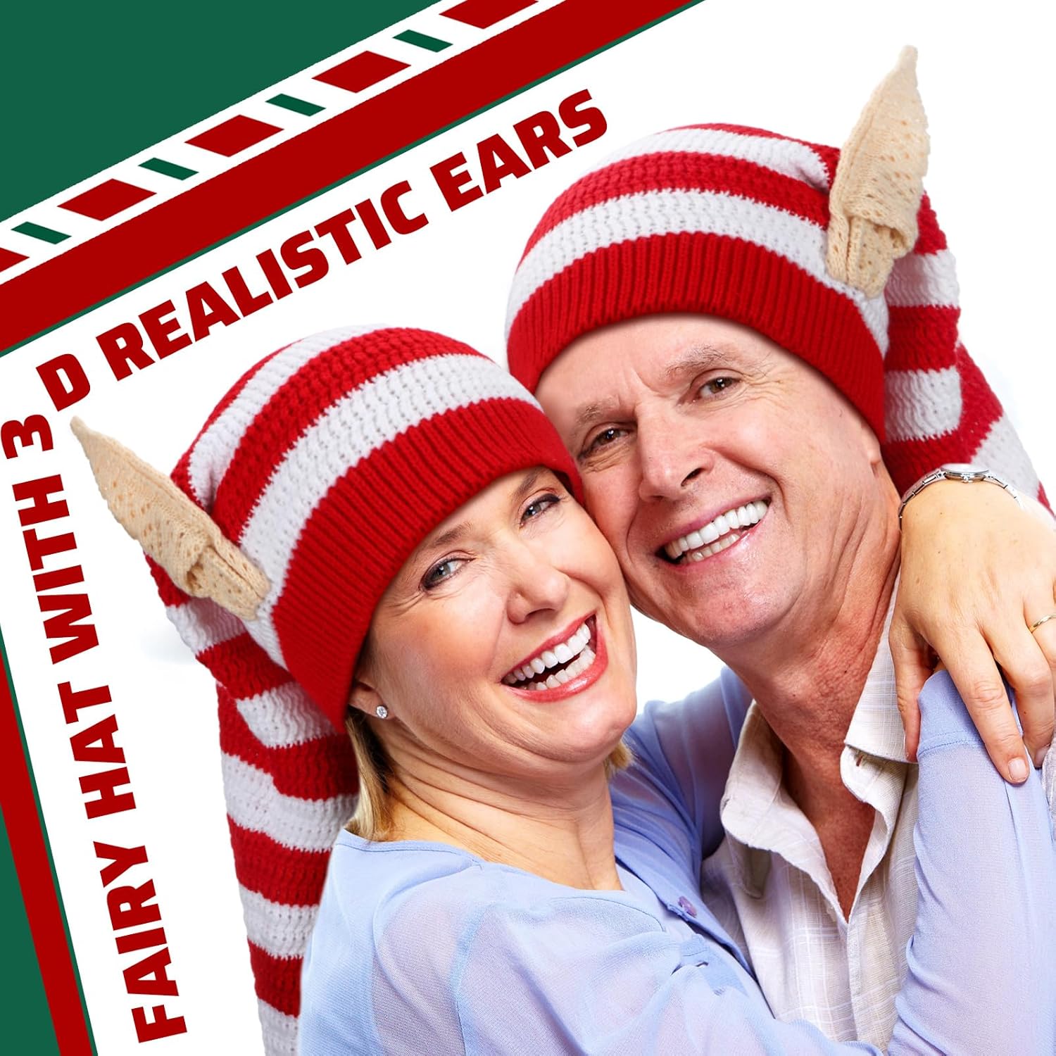 Funtery Christmas Knitted Elf Hats with Ears for Adults Women Men Red and White Elf Beanie Crochet Long Santa Hats Beanie Elf Costume Accessories Ideal for Christmas Celebrations - Image 5