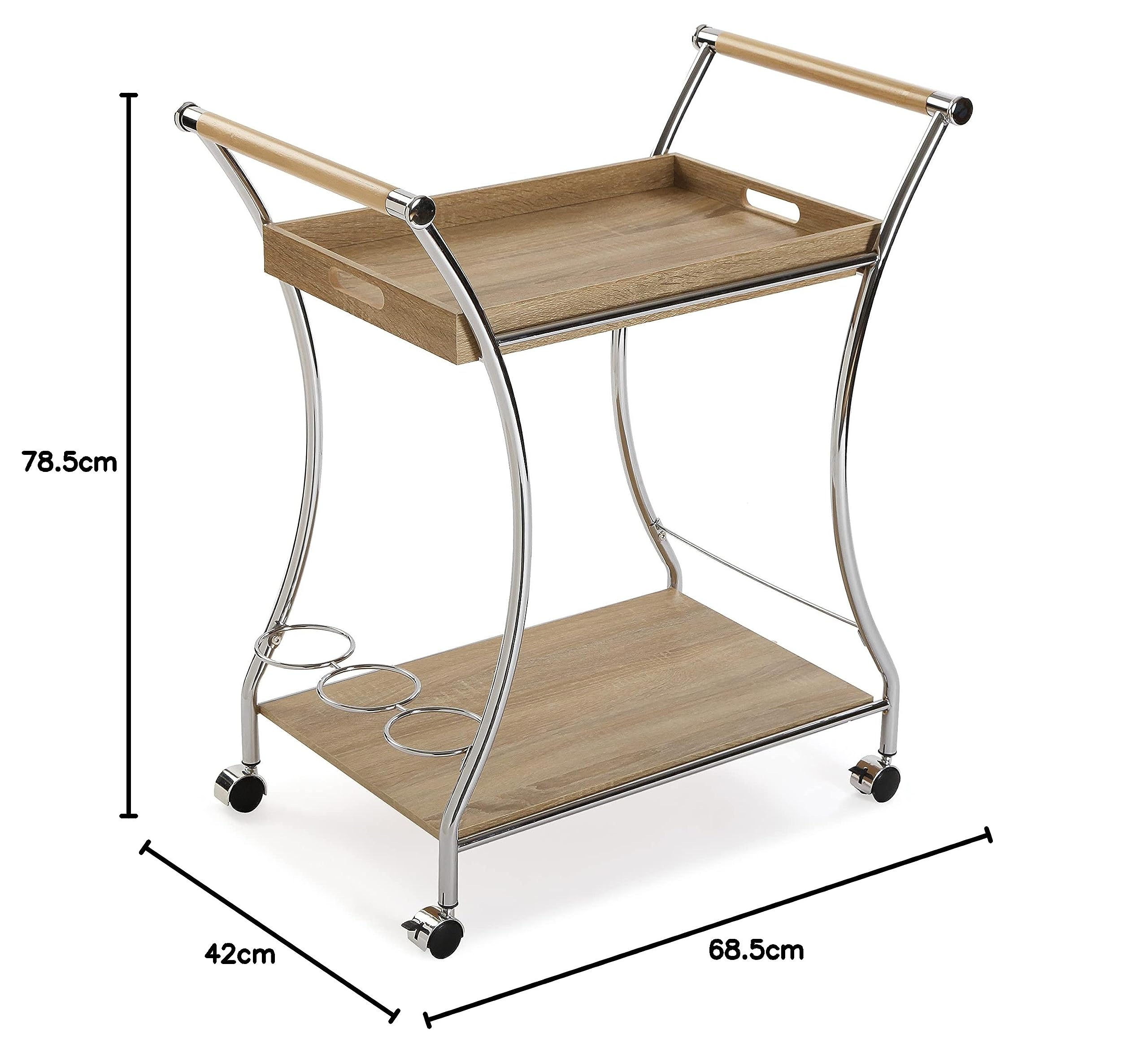VERSA Carrello da Servizio Versatile Style con Finitura in Legno, Misure (A x L x P) 78,5 x 42 x 68,5 cm, Legno MDF, Metallo Cromato, Marrone