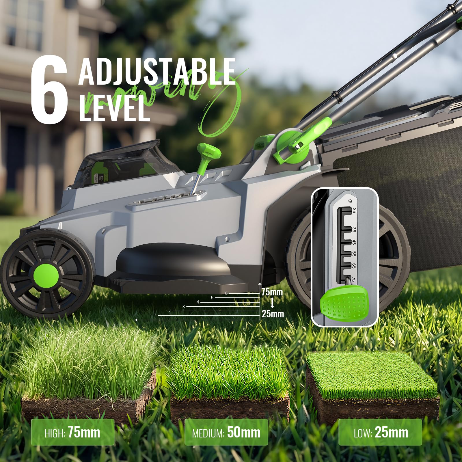 Cordless Lawnmower, ETOOLAB Lawnmower with Brushless Motor up to 500m², 43cm Cutting Width, 6 Cutting Heights, 2 * 4.0Ah Battery and Charger, 50L Bag — view 4