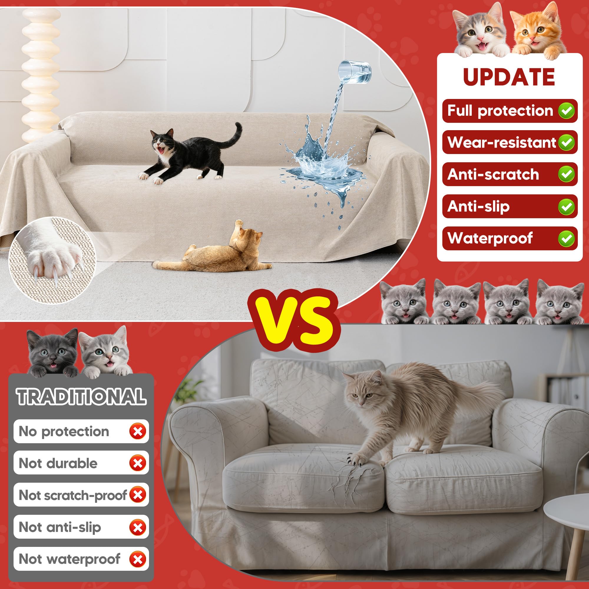 Cat Scratch Furniture Protector - Anti-Slip, Waterproof Sofa Cover