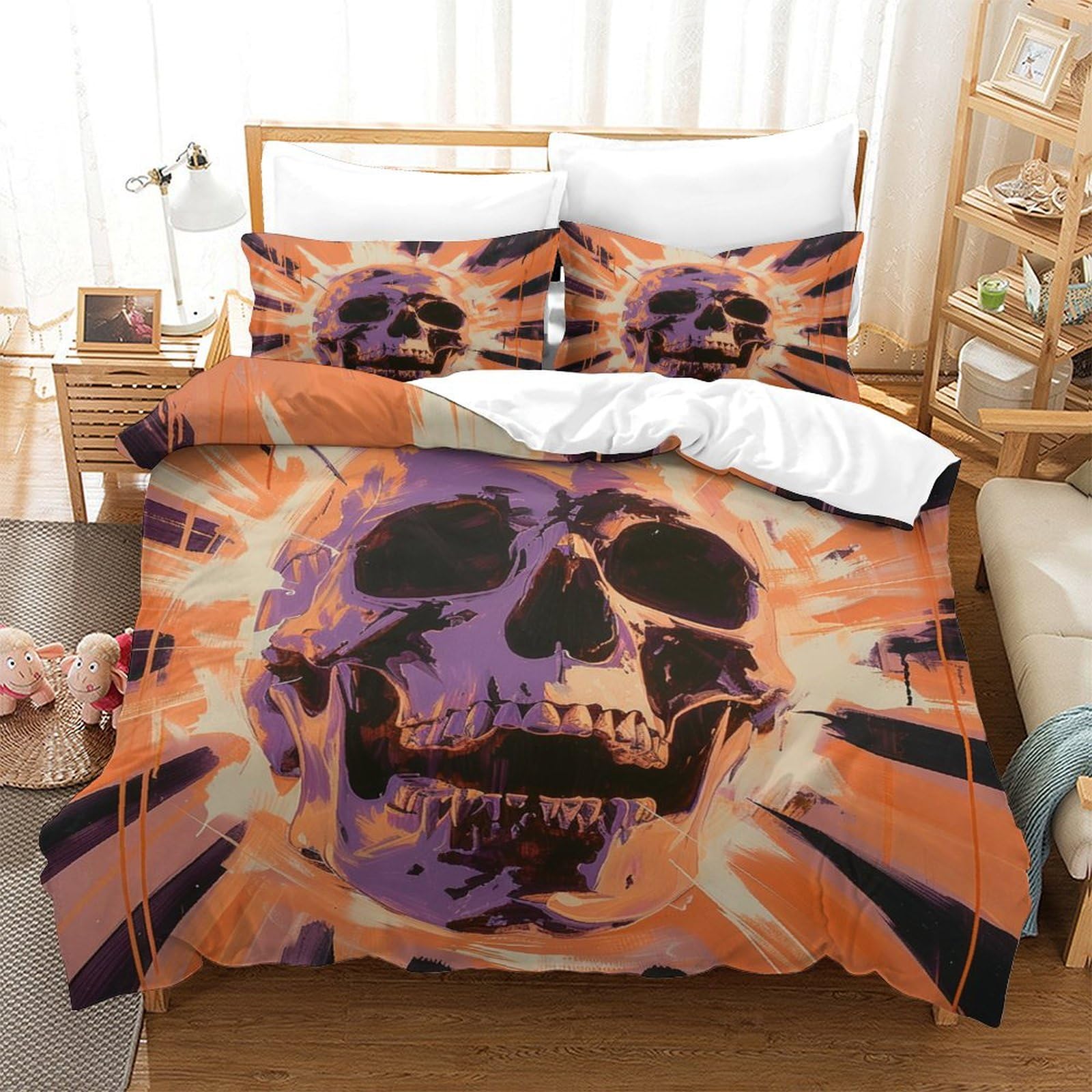 EKENOZ Skull Dekbedovertrek Set 3D Beddengoed Set Gothic Dekbed Cover Set Microvezel 3 Stuks Set Dekbedovertrek Met Ritssluiting Zacht Dubbel