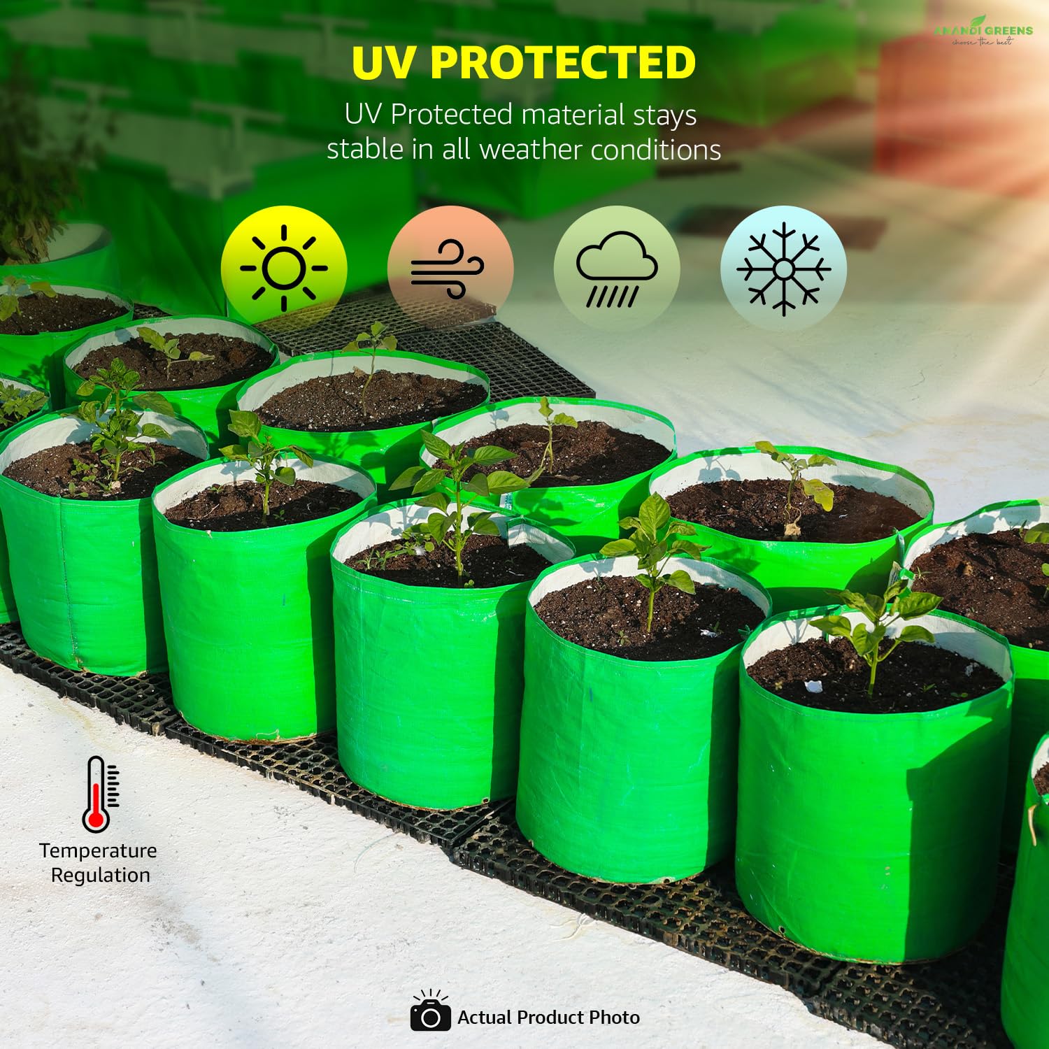 Anandi Green's HDPE Uv Protected 260 GSM Round Green Colour Plant Grow Bags Suitable for Terrace and Vegetable Gardening Size 12x15 Inch Pack of 4 Plant Bags 4