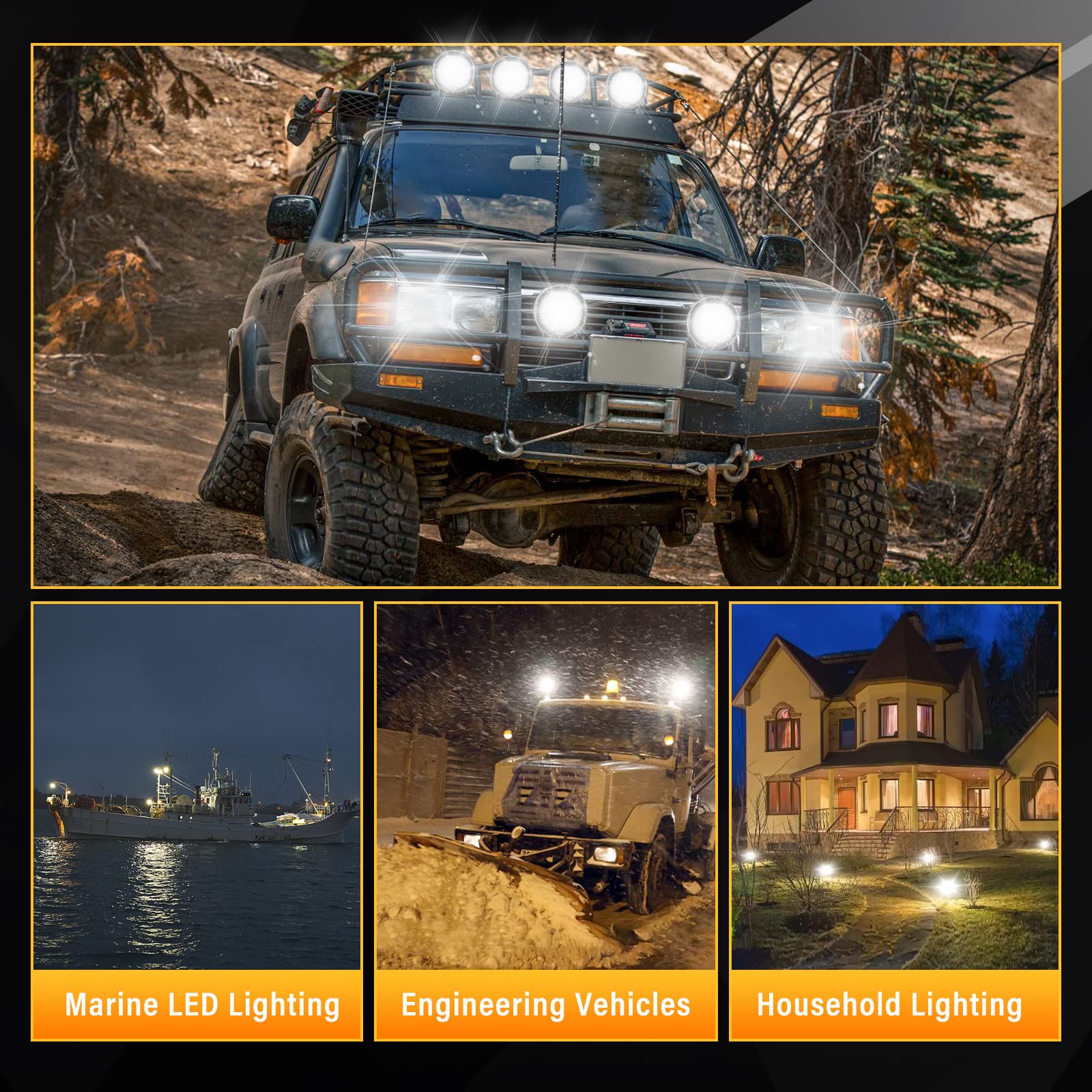SKYWORLD 2 Pcs Faros Trabajo led Redondo, Negro 9 Pulgadas 23cm 294W Focos Led Tractor 12V, Spot lámpara Trabajo led para Off Road Camión Coche ATV UTE SUV 4x4, Faros antiniebla, 6000K Blanco