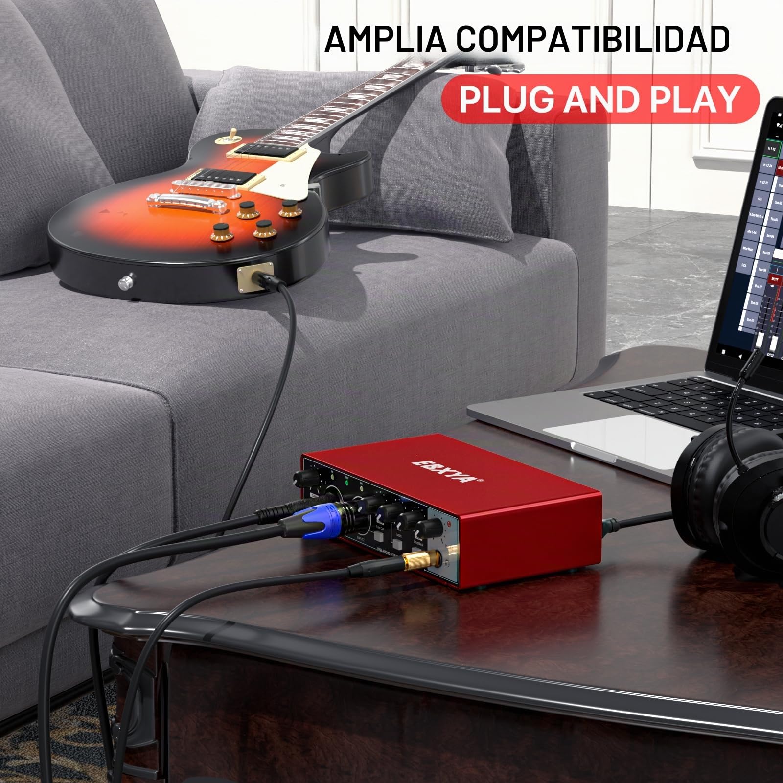 EBXYA USB Audio Interface 24-Bit/192 kHz USB Sound Card Interface with MIC/XLR/Line Inputs, High Fidelity Mic Preamps for Recording Streaming Podcasting(Rojo)