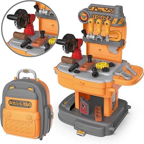 Miniatura 1 de JOYIN - Banco de trabajo con mochila portátil para niños juguete de construcción de juguete con tornillo de juguete tuercas martillos y más