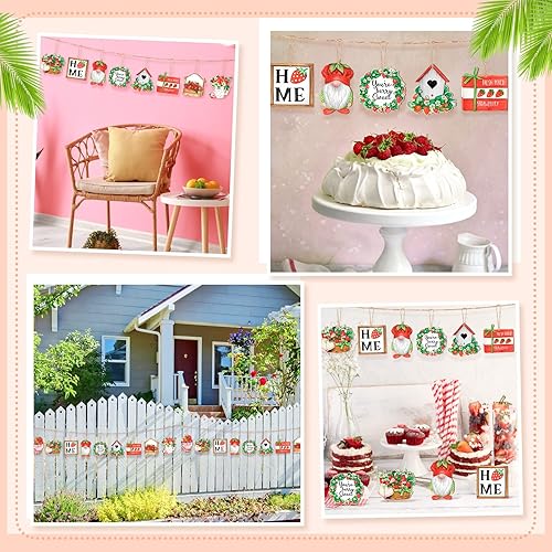 Miniatura 6 de Maitys 36 adornos de árbol de fresa, adornos de verano, gnomos de madera, adornos colgantes con cuerda, decoración decorativa de árbol frutal para
